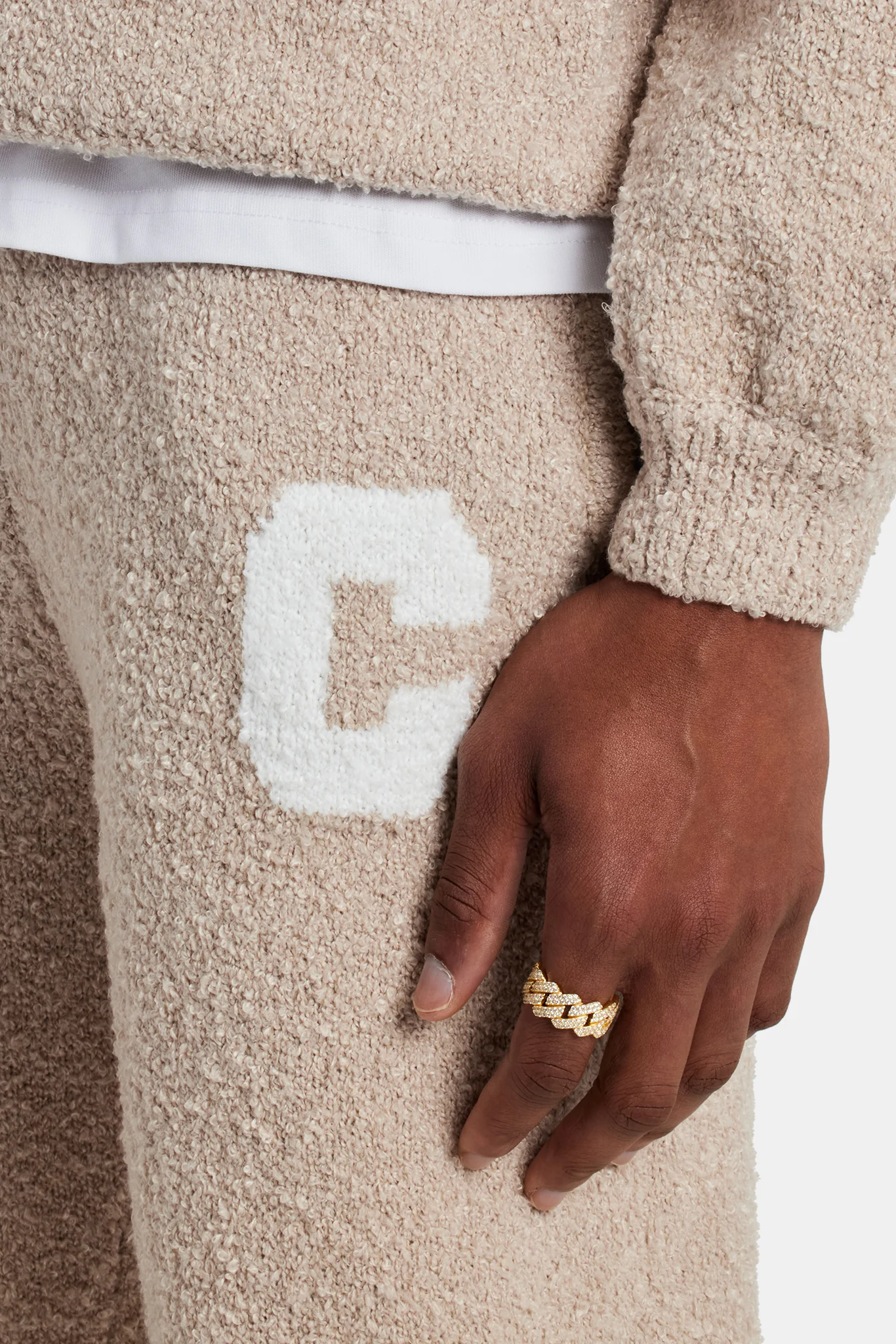 Textured Knitted Sweater Tracksuit - Beige - Image 5