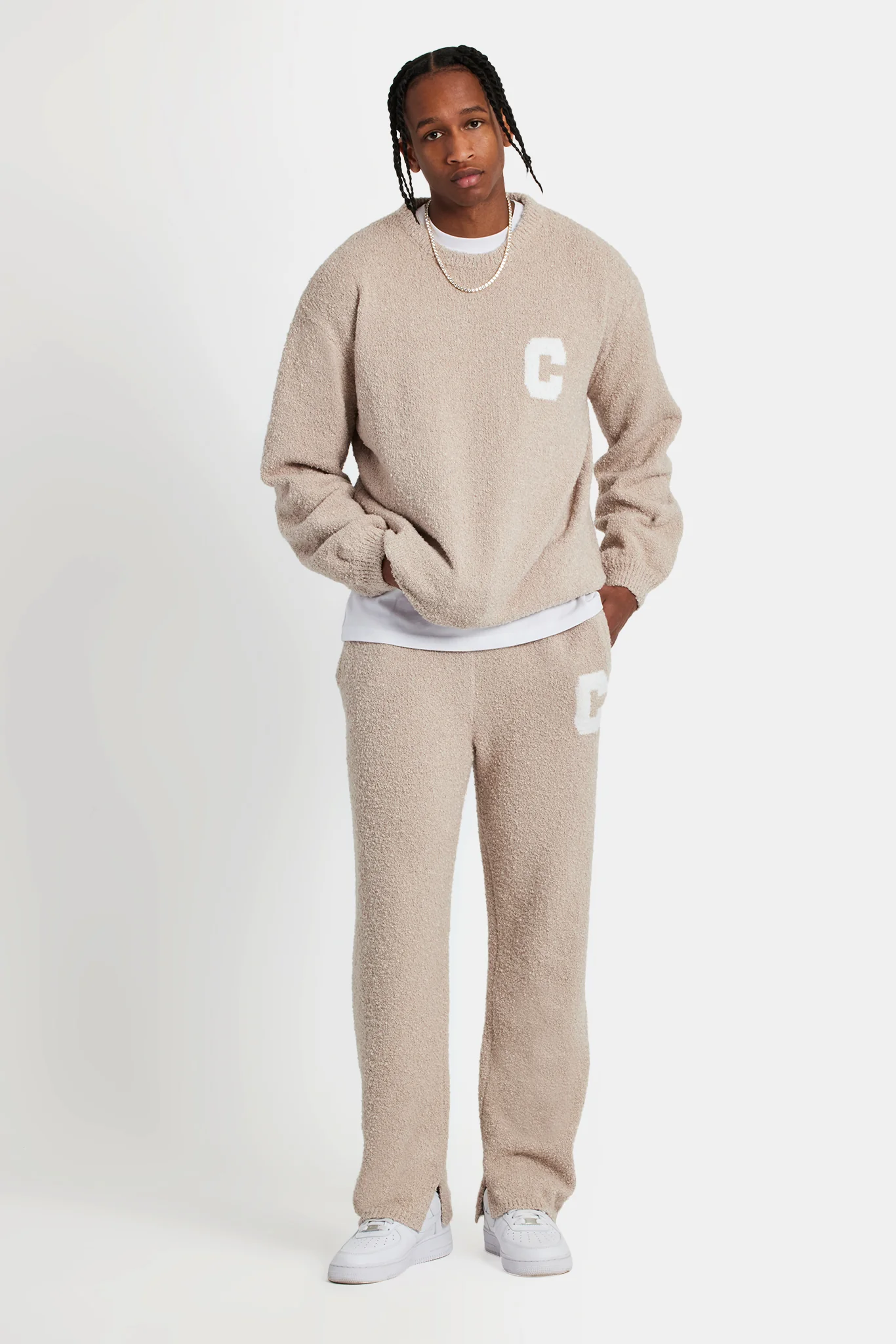 Textured Knitted Sweatshirt - Beige - Image 3