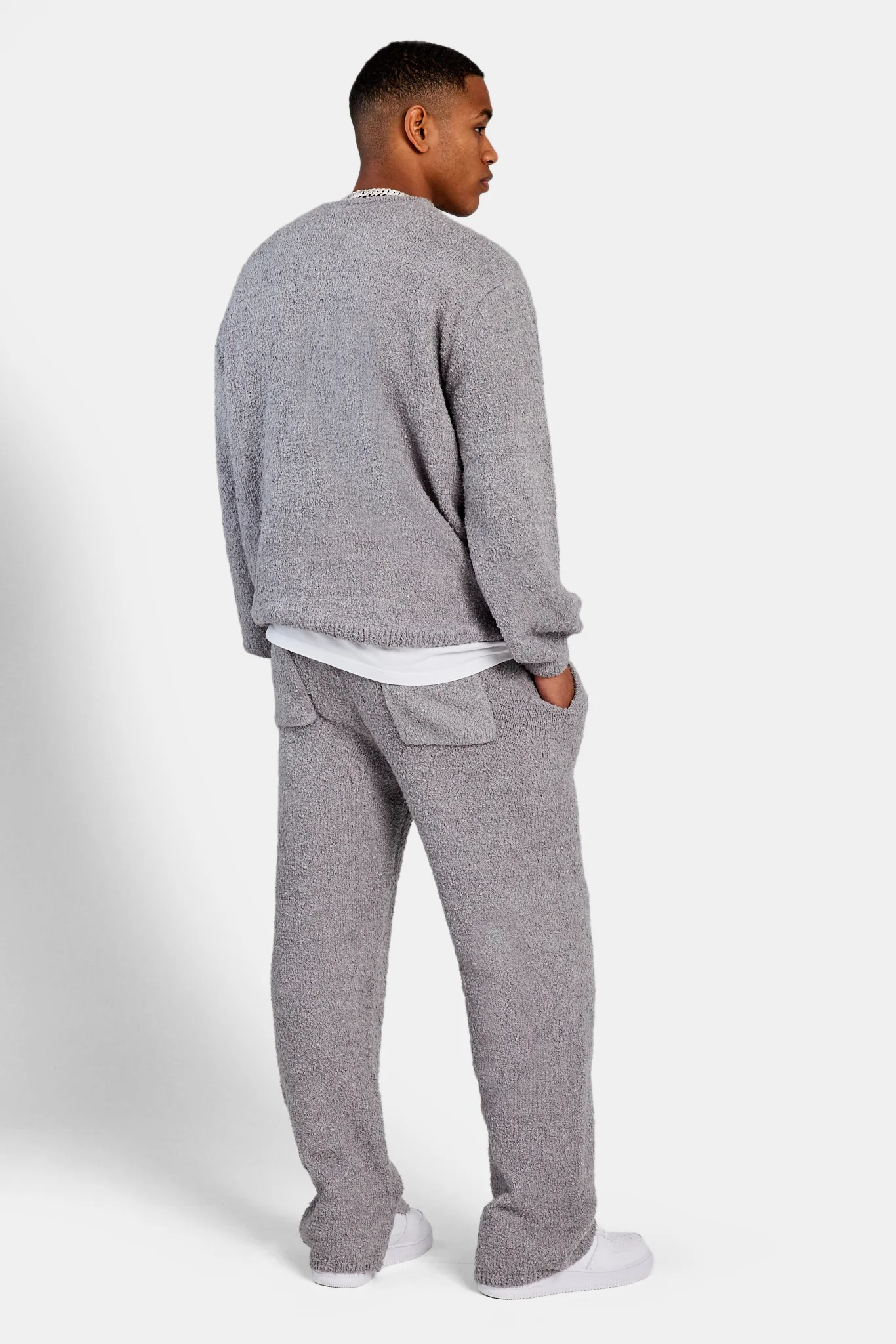 Textured Knitted Sweatshirt - Grey - Image 3