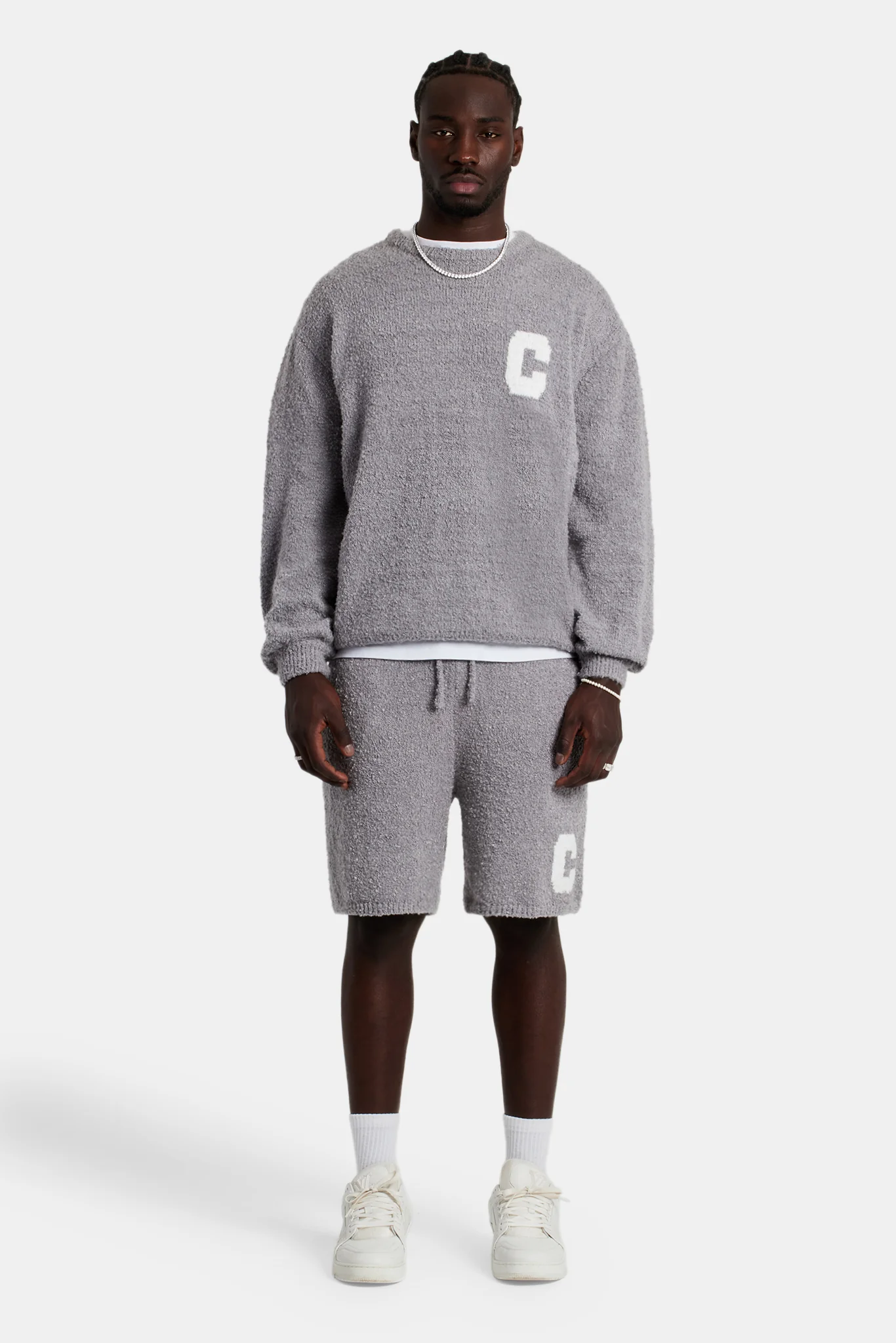 Textured Knitted Sweatshirt - Grey - Image 6