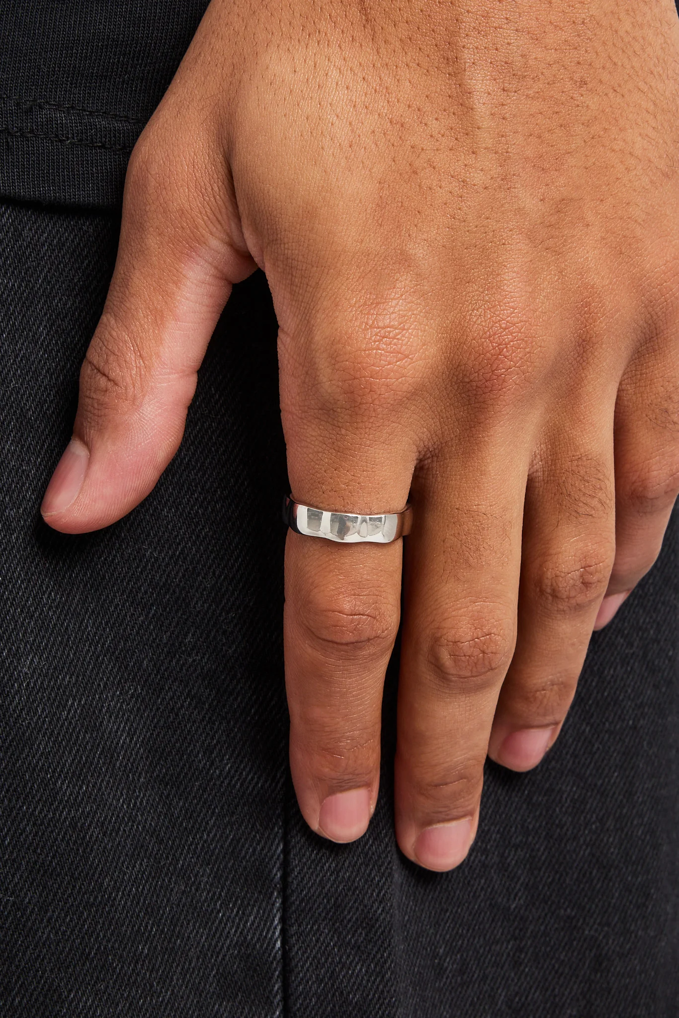 Textured Polished Band Ring - White - Image 2