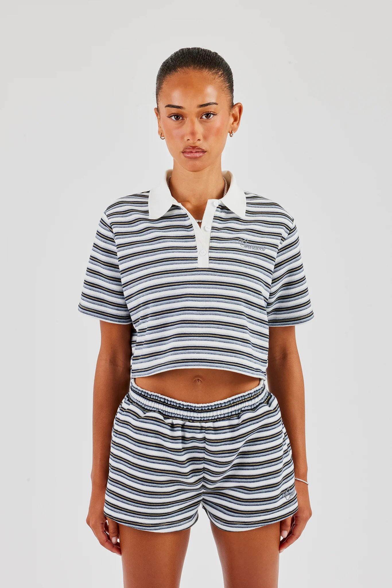 Textured Stripe Short Sleeve Polo - Blue - Image 4
