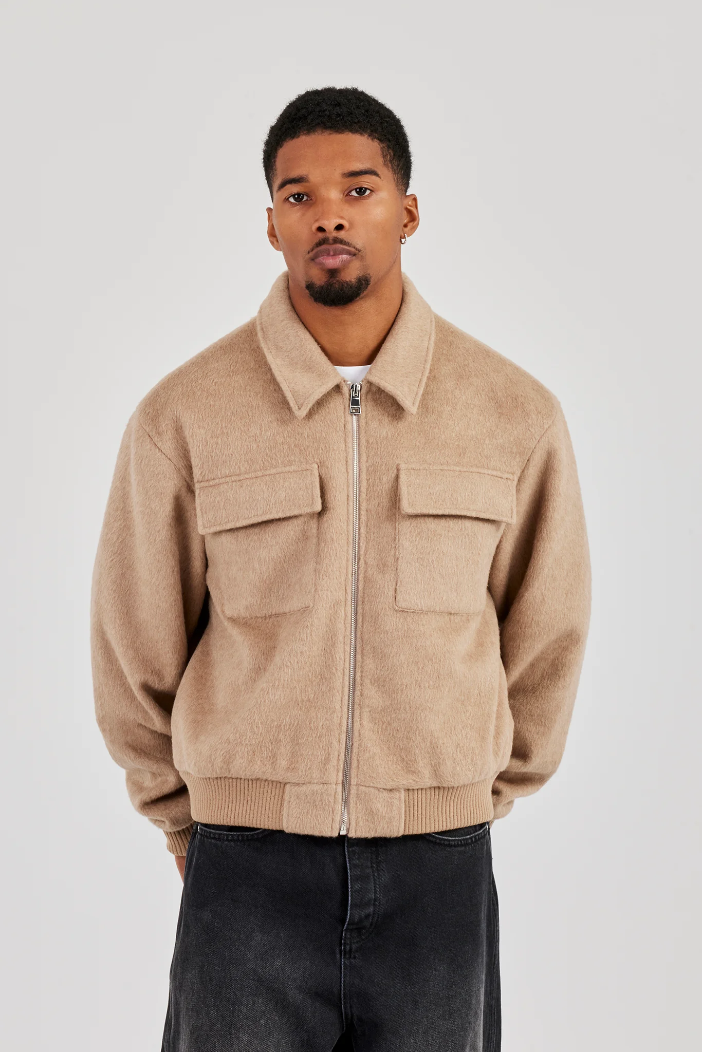 Textured Utility Bomber - Beige - Image 2