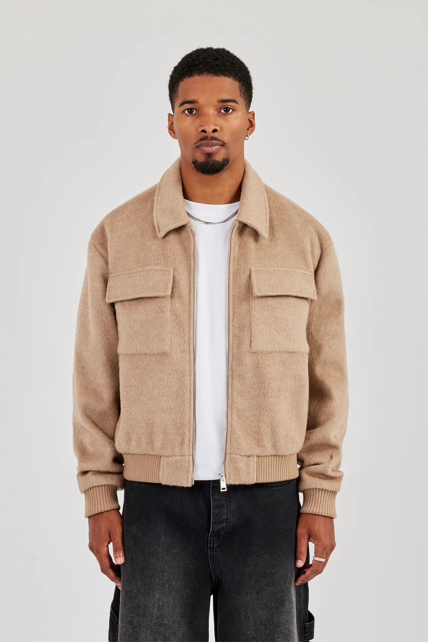 Textured Utility Bomber - Beige - Image 3
