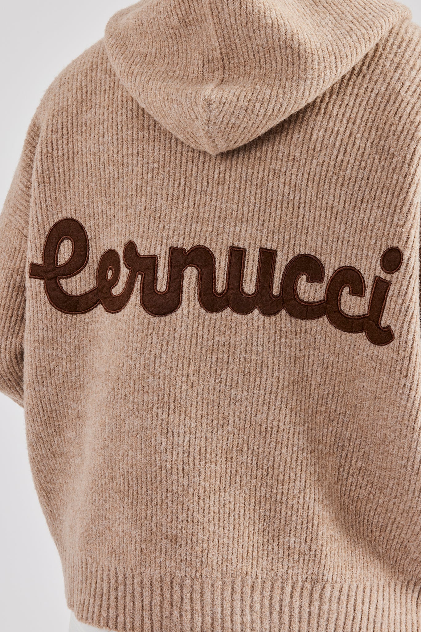 Tonal Zip Through Knit Hoodie - Stone - Image 2