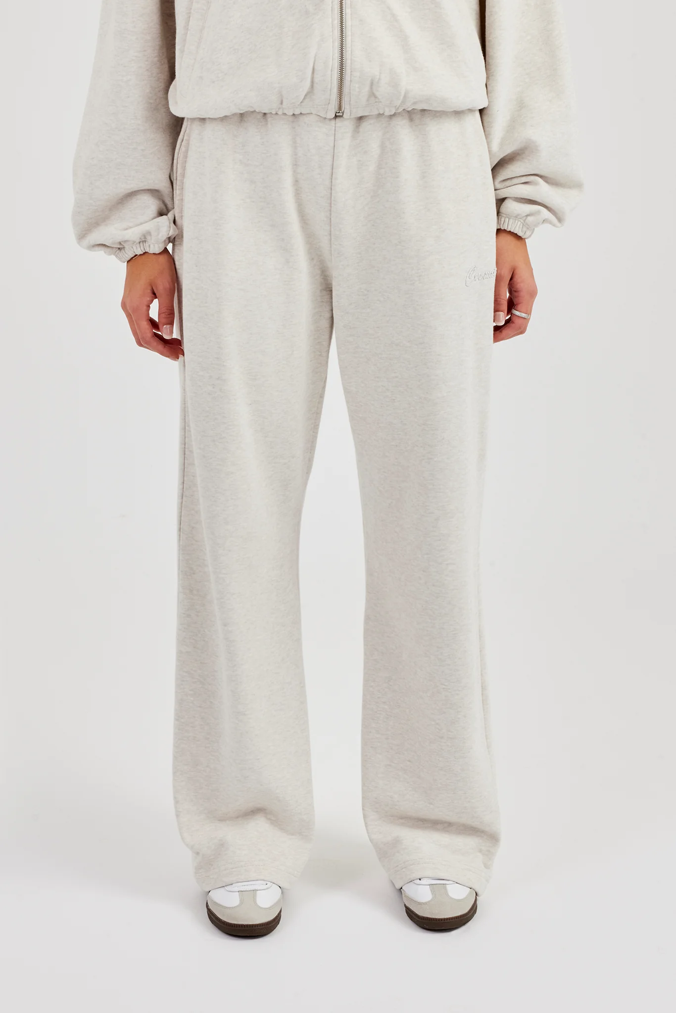 Towelling Applique Wide Leg Jogger - Grey Marl - Image 2