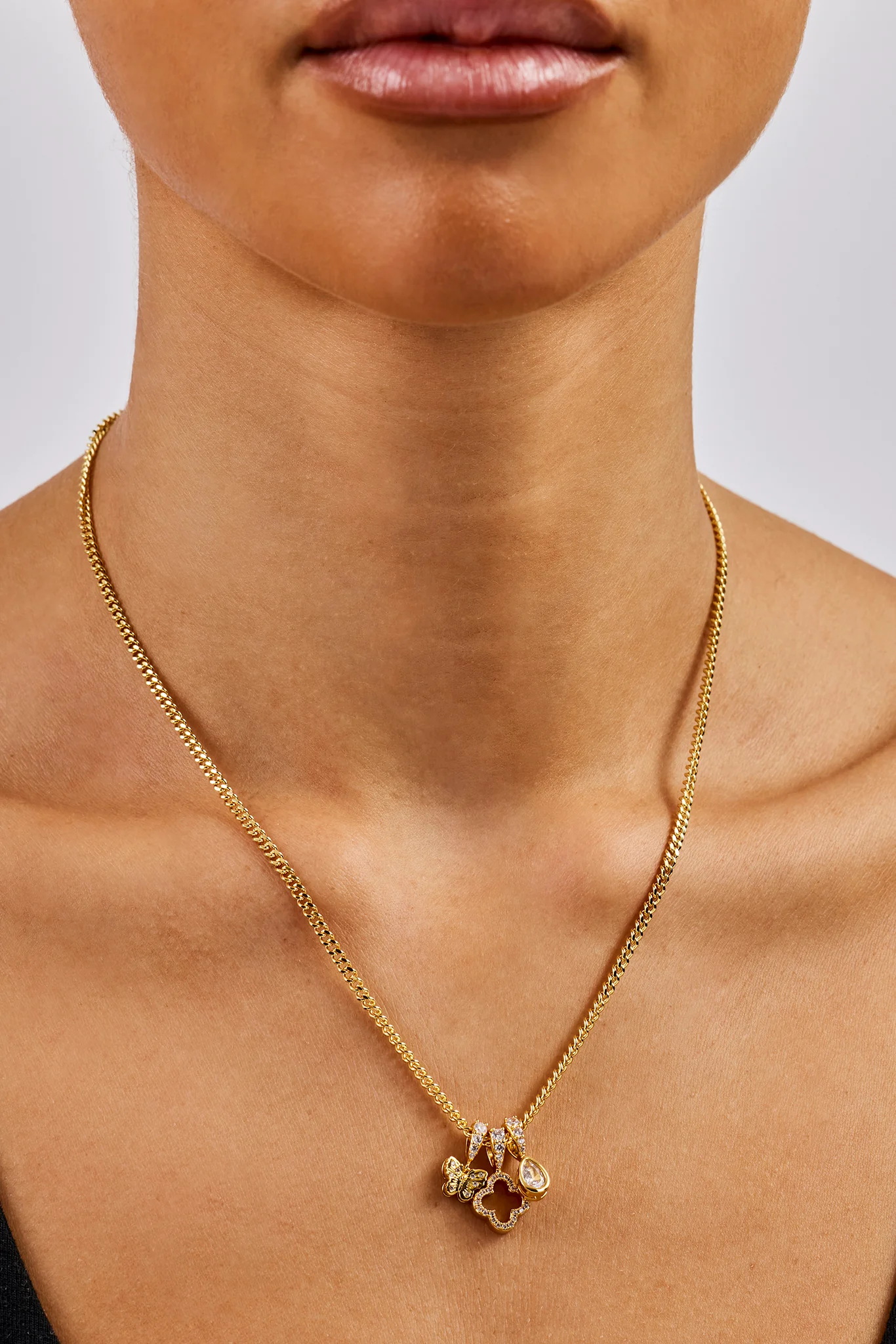 Triple Layer Butterfly Motif Necklace - 10mm - Gold - Image 4