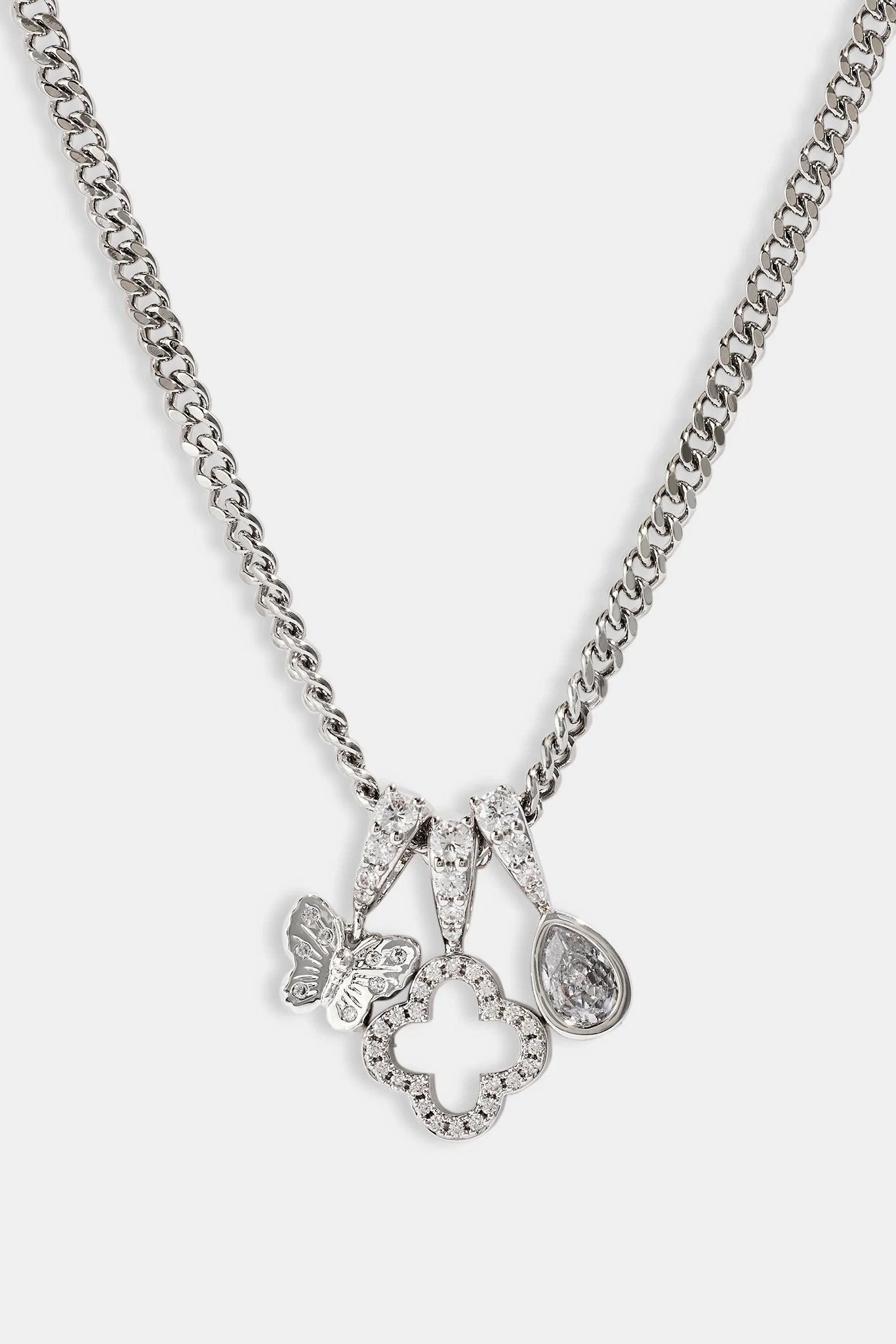 Triple Layer Butterfly Motif Necklace - 10mm - White - Image 3