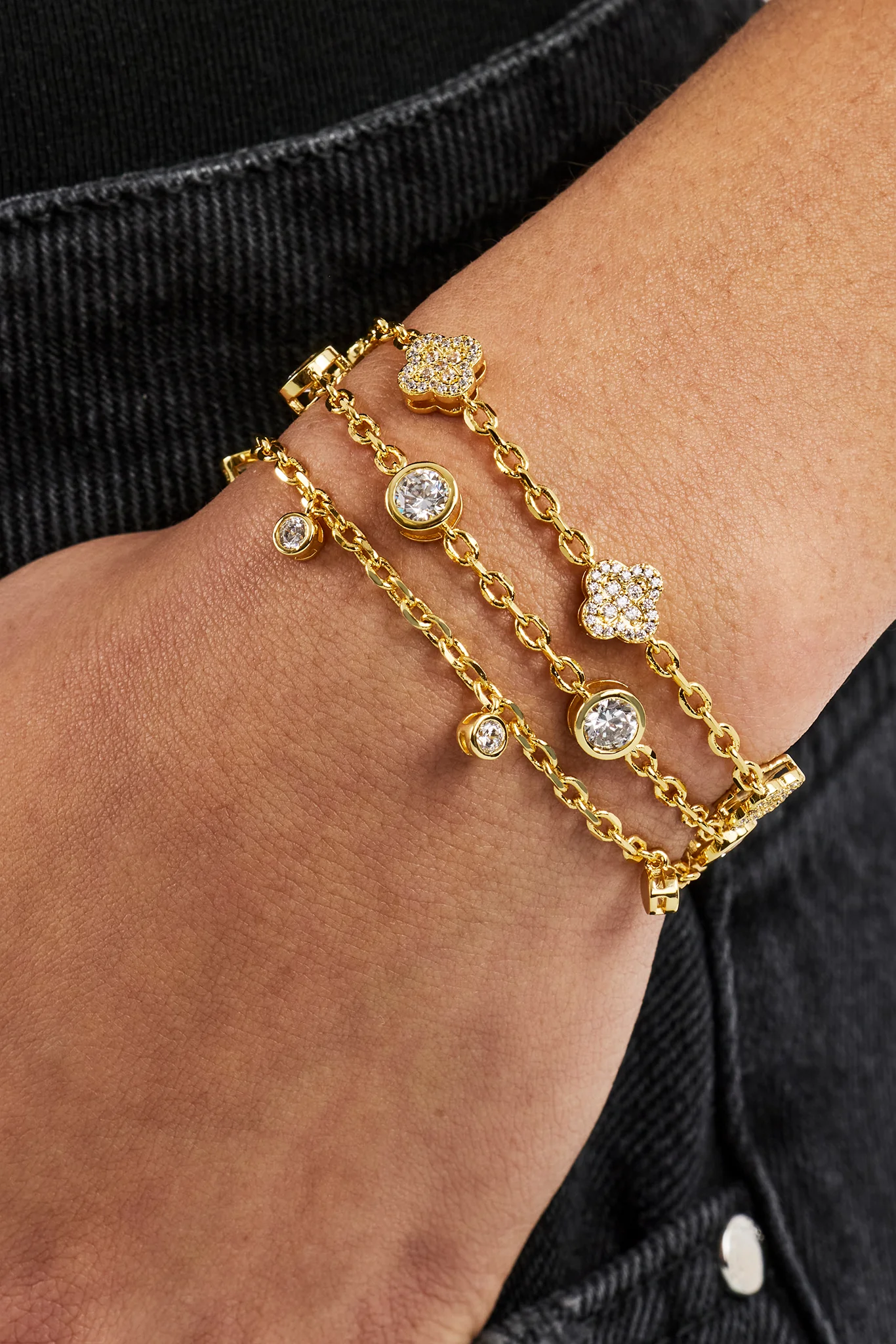 Triple Layer Gemstone Bracelet - 2mm - Gold - Image 2