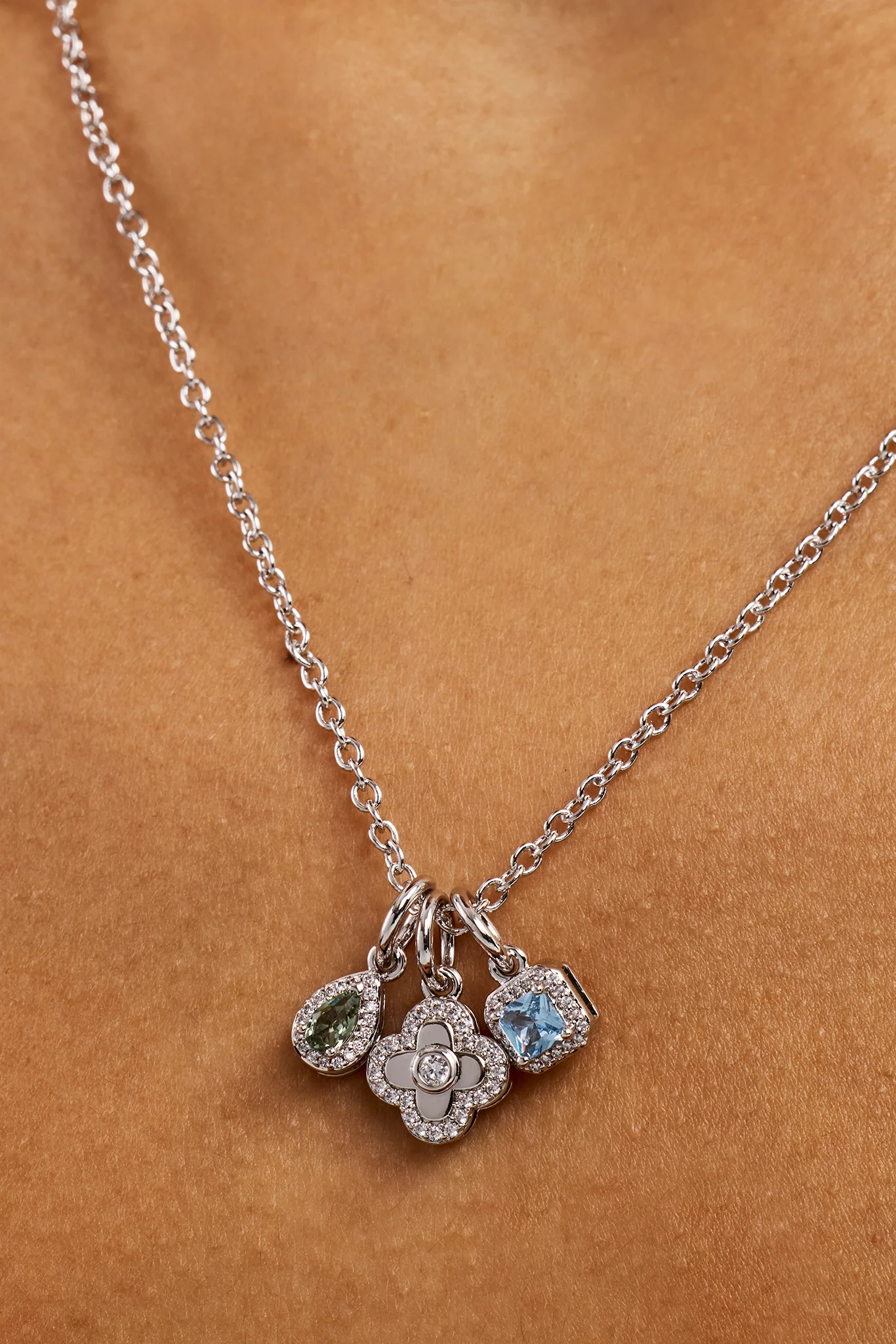 Triple Motif and Multigem Necklace - 10mm - White - Image 2