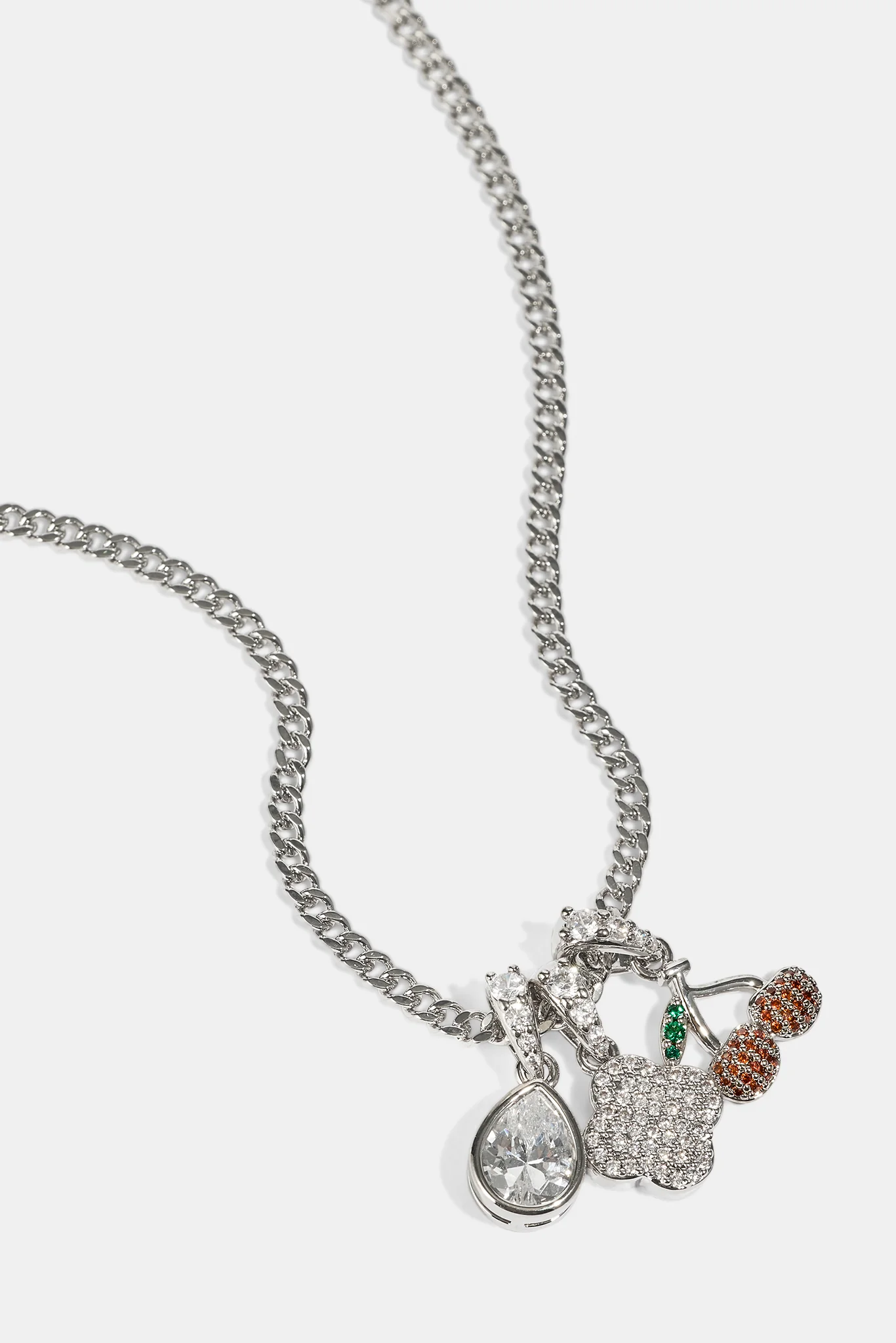 Triple Motif & Cherry Pendant Necklace - 10mm - White - Image 4