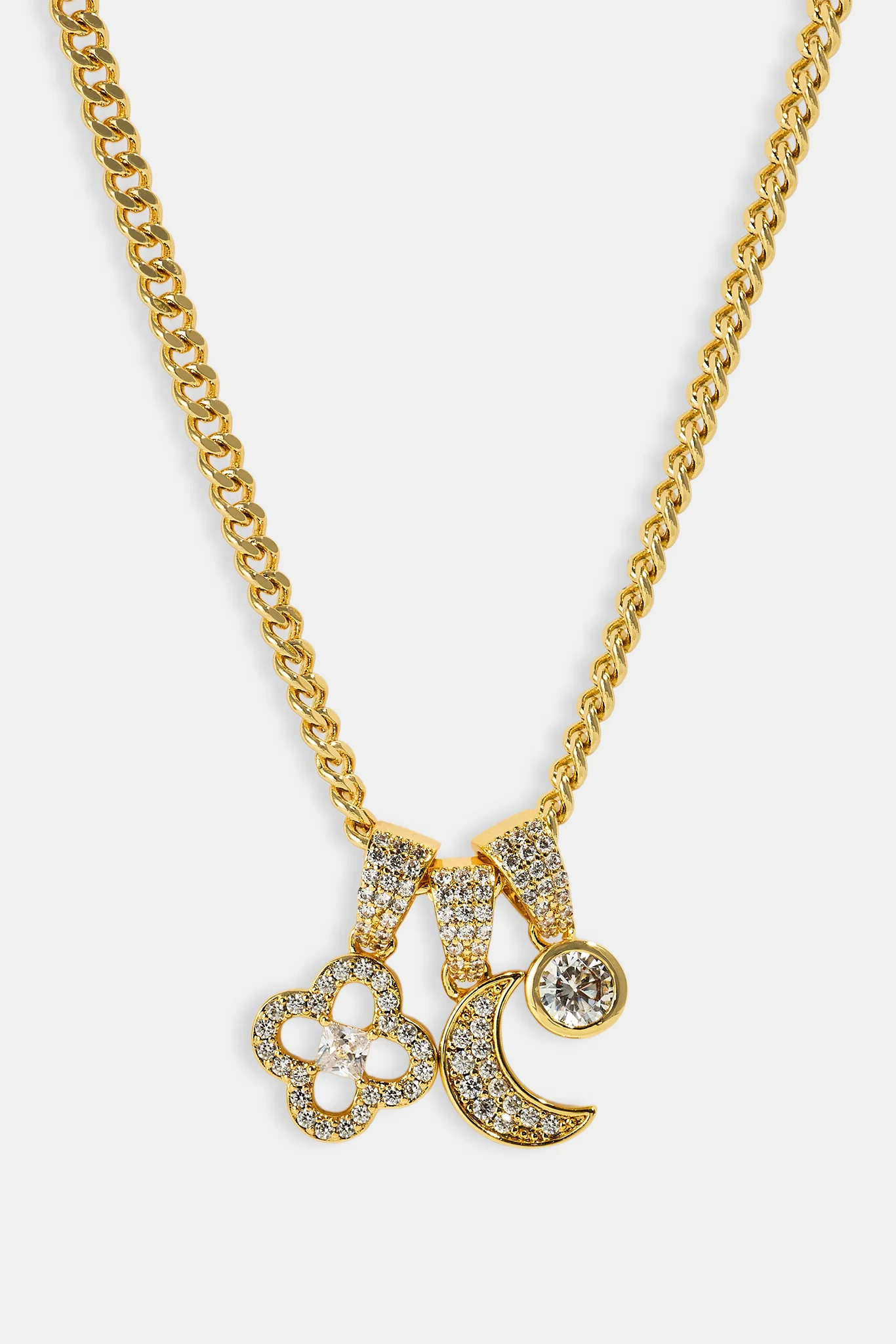 Triple Motif & Moon Pendant Necklace - 10mm - Gold - Image 2