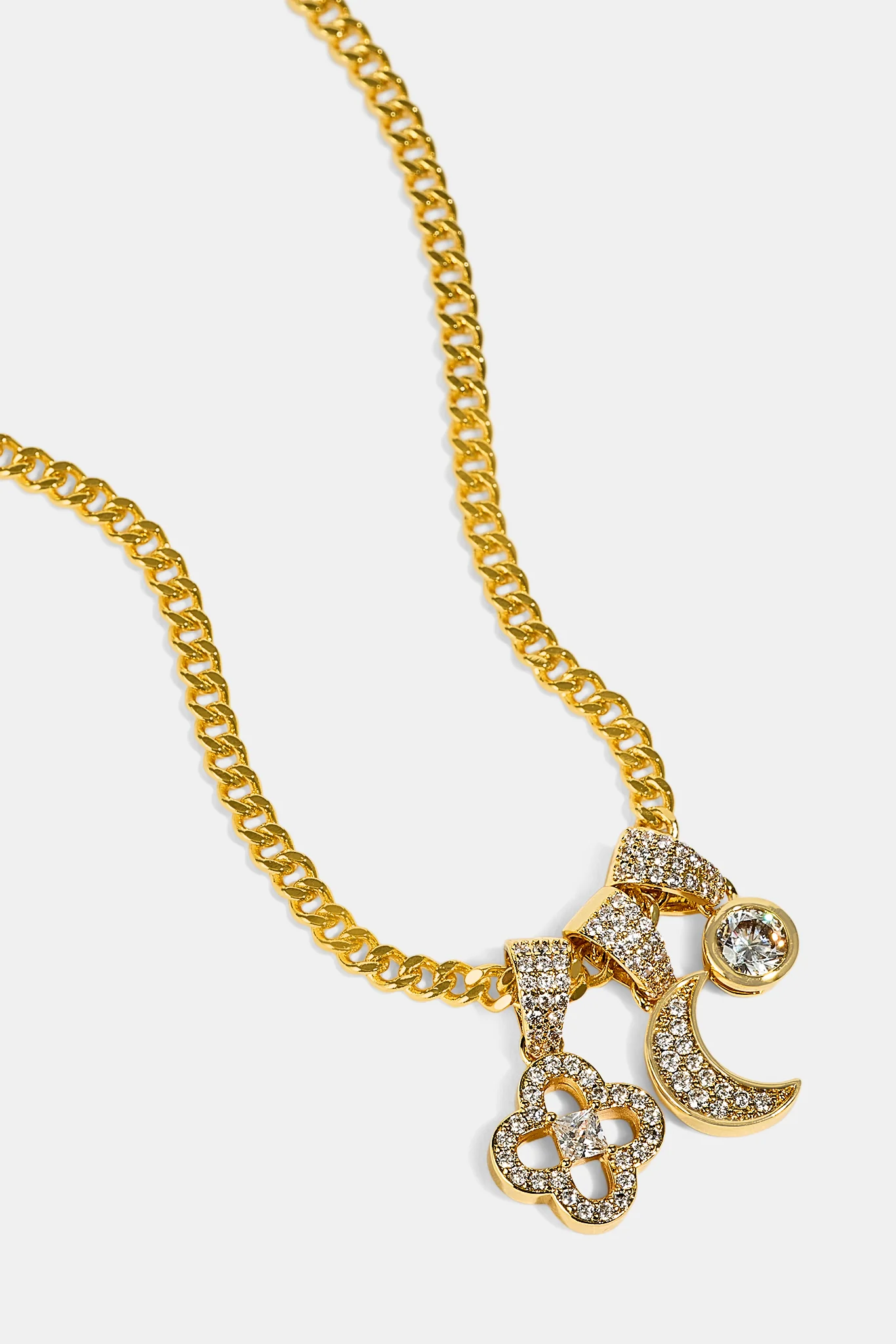 Triple Motif & Moon Pendant Necklace - 10mm - Gold - Image 4