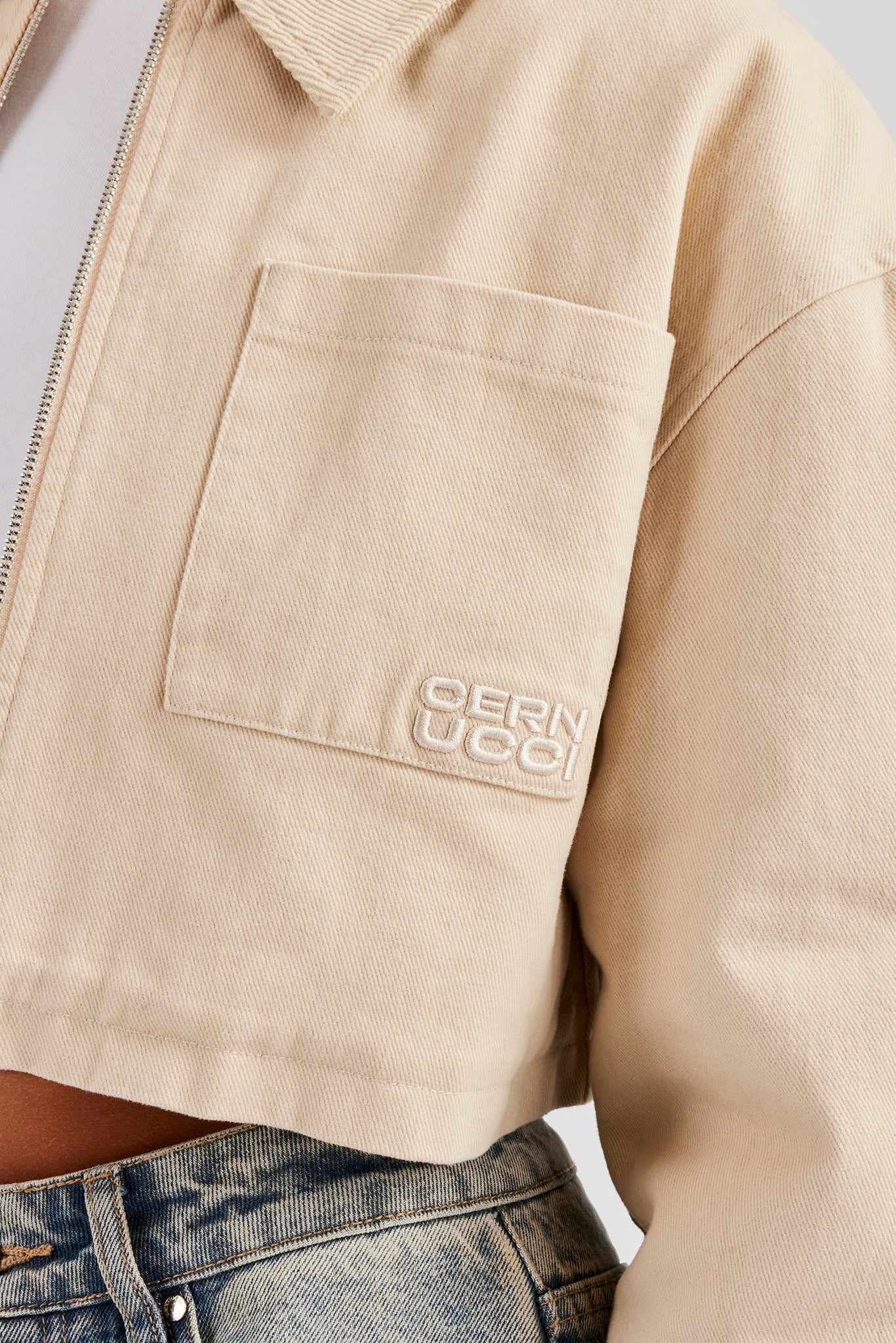 Twill Cord Collar Harrington Jacket - Stone - Image 2