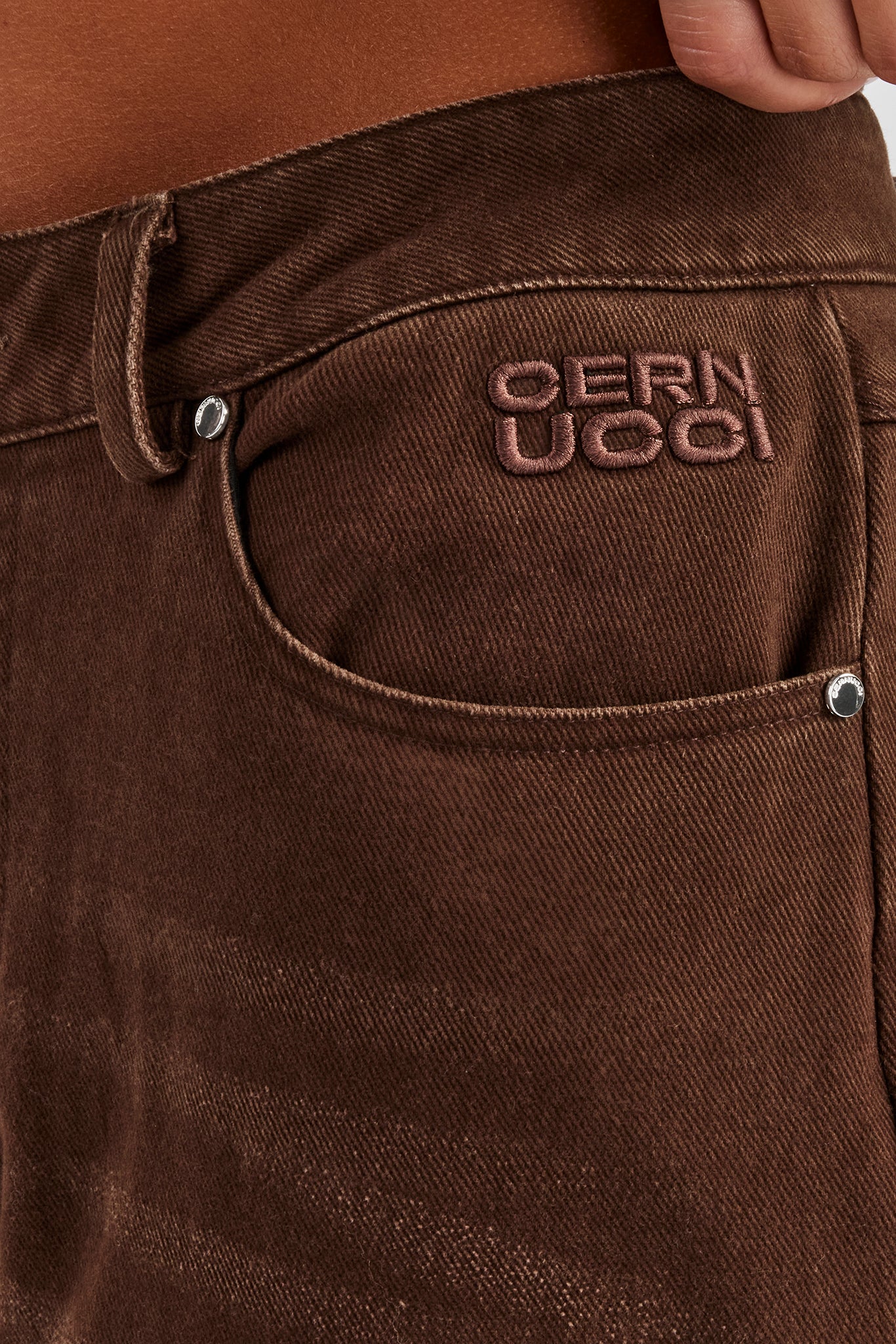Twill Embroidered Trouser- Chocolate - Image 3