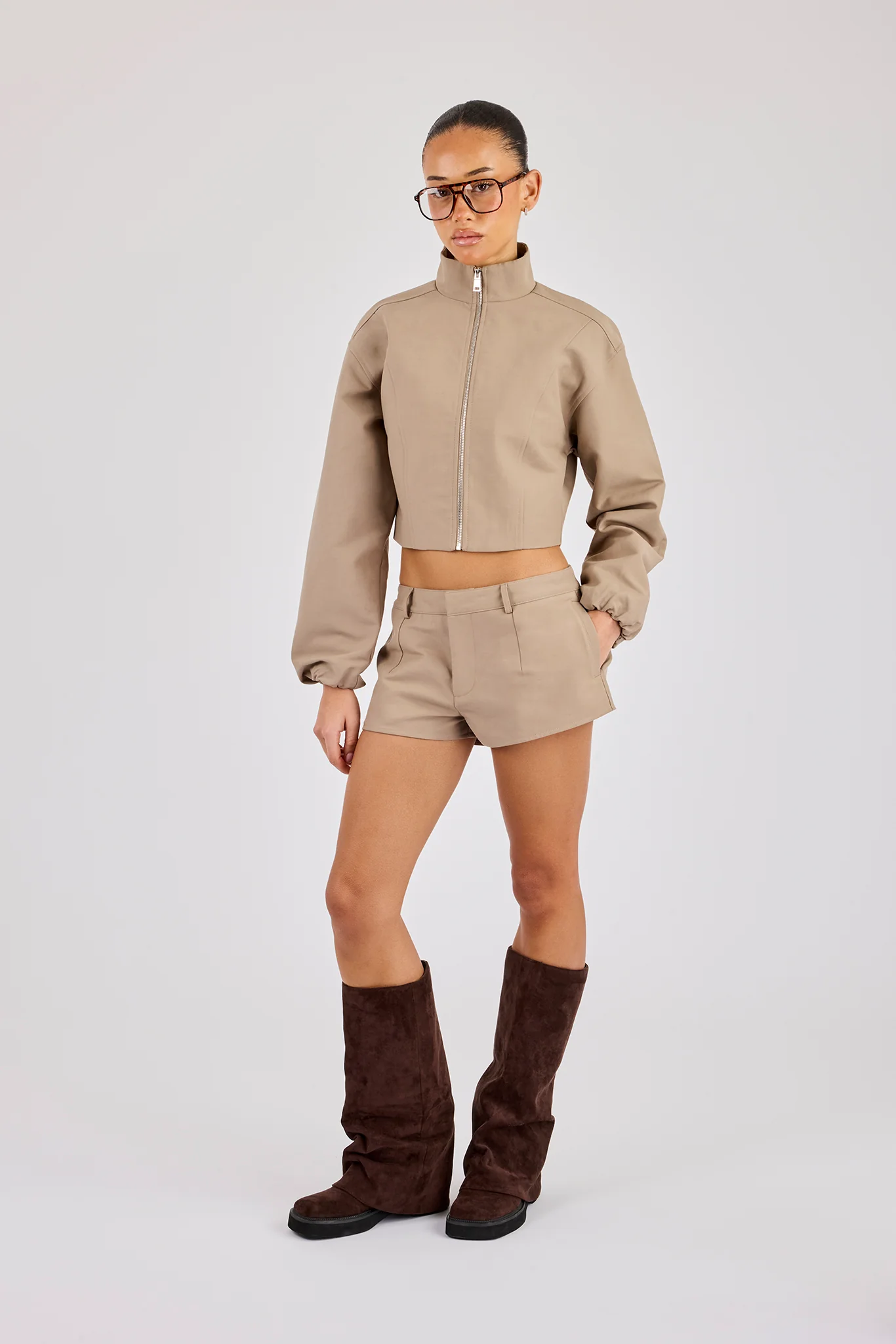 Twill Fitted Jacket & Micro Short - Taupe