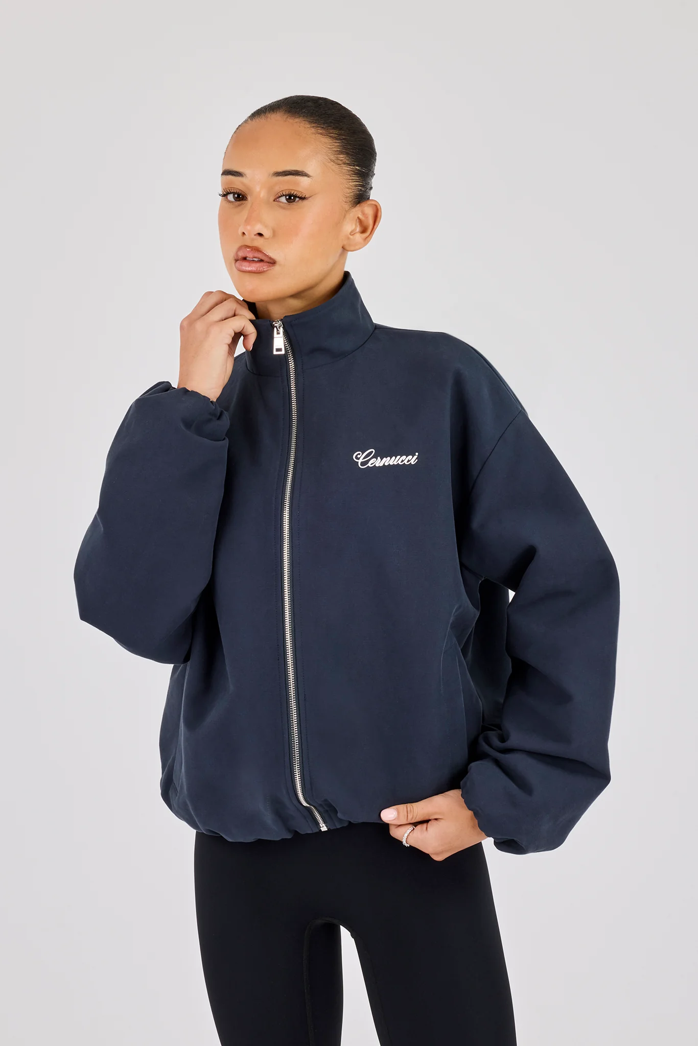 Twill Funnel Neck Track Jacket - Navy - Image 2