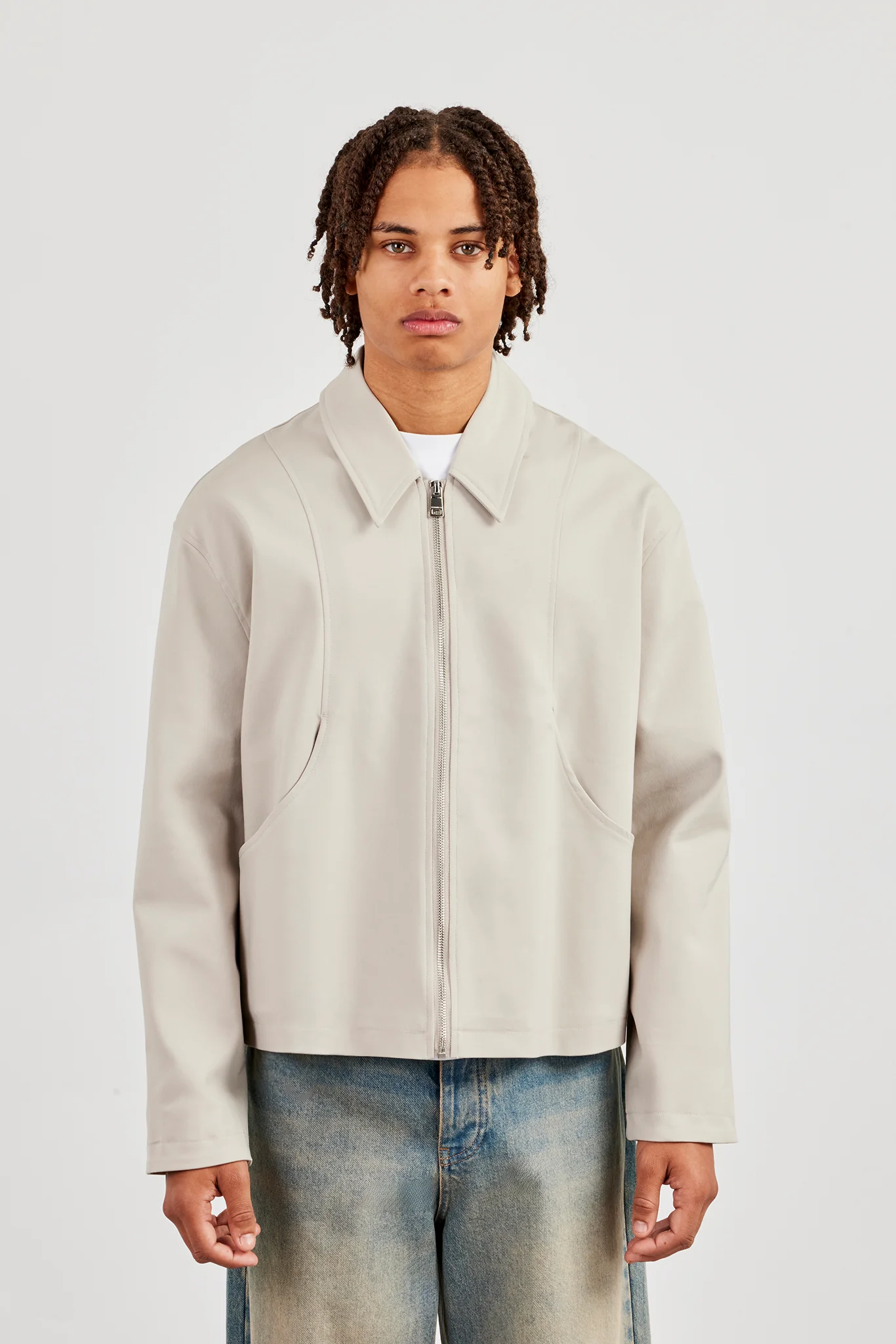 Twill Pocket Detail Harrington Jacket - Stone - Image 2