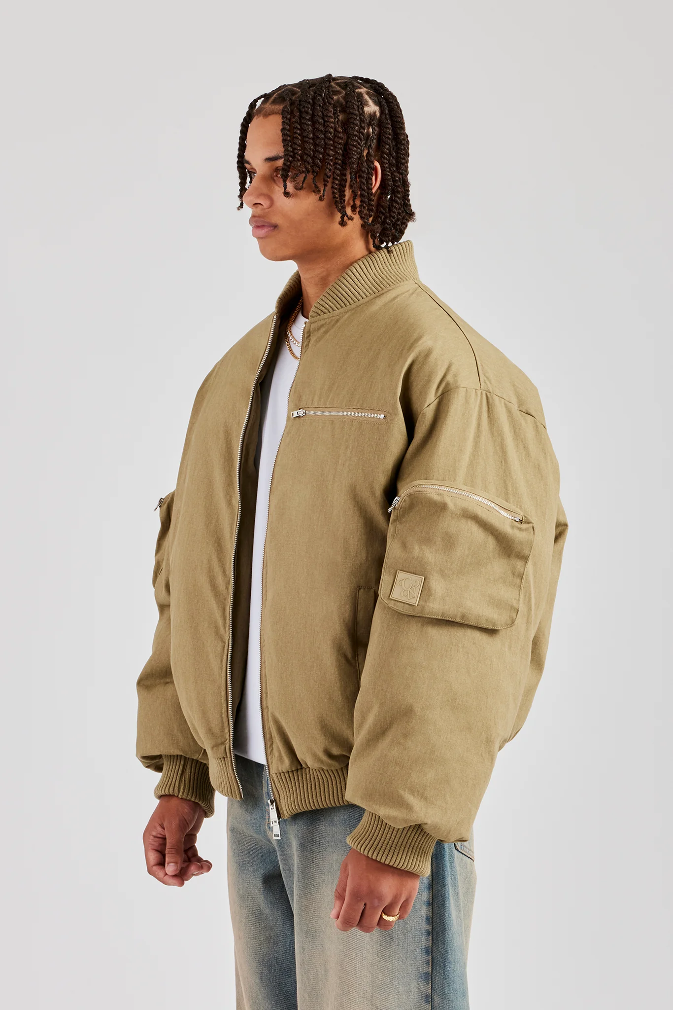 Twill Utility Cargo Bomber Jacket - Taupe - Image 2