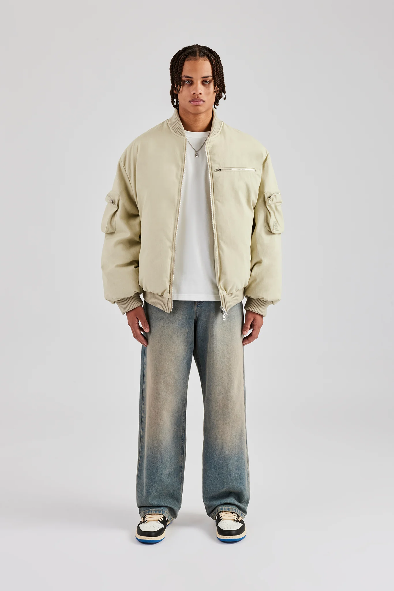 Twill Utility Heavy Bomber Jacket - Off White - Image 4