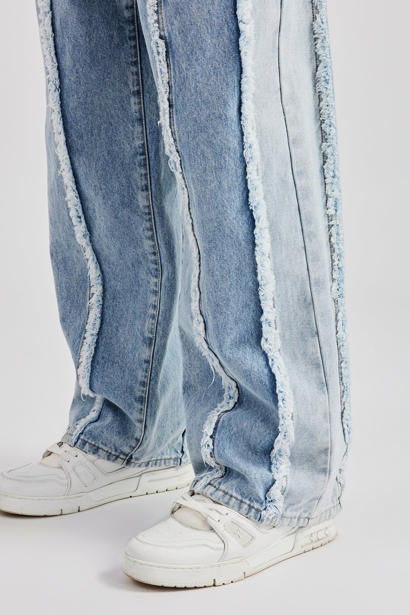 Two Tone Denim Stacked Jean - Light Blue - Image 3