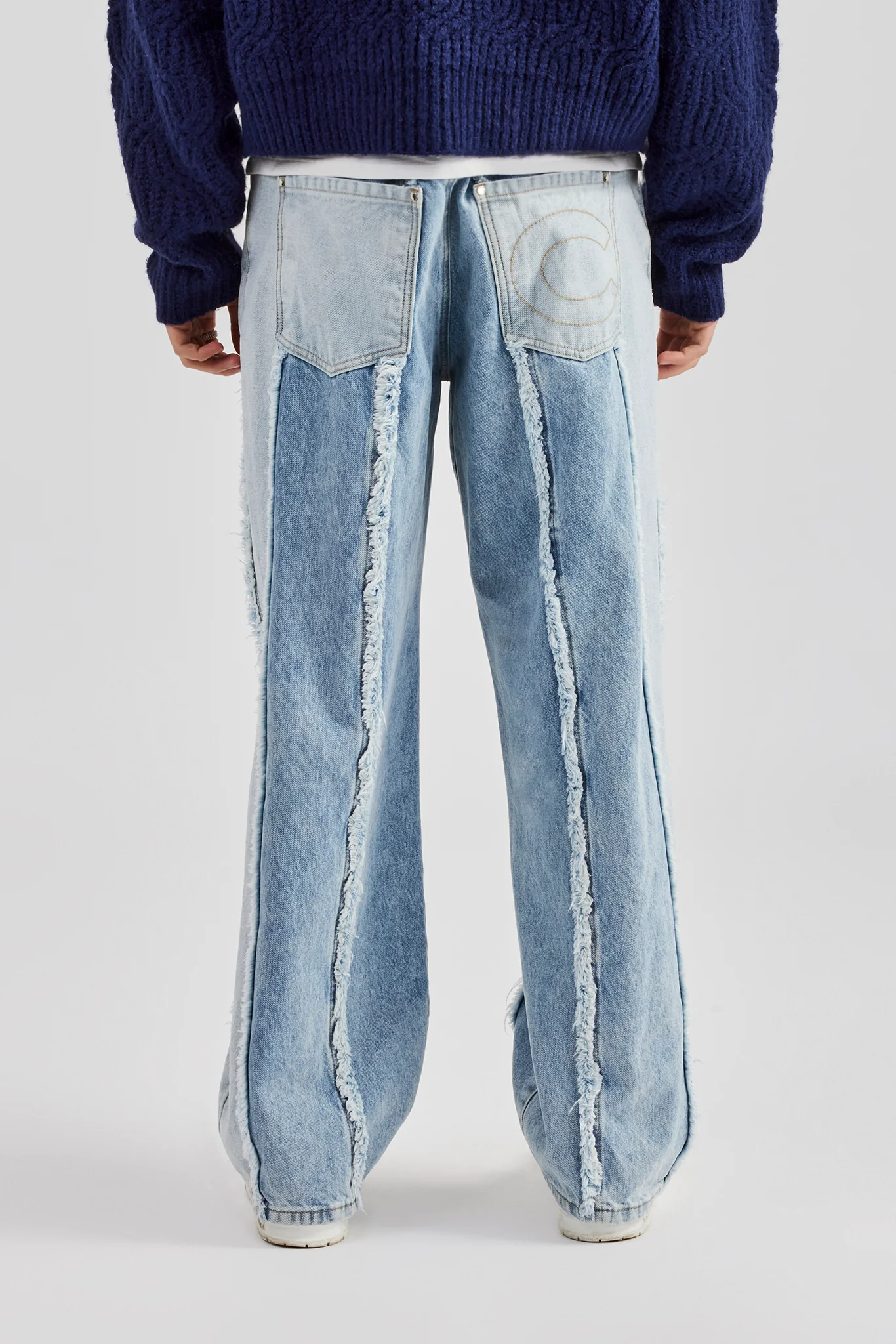 Two Tone Denim Stacked Jean - Light Blue - Image 4