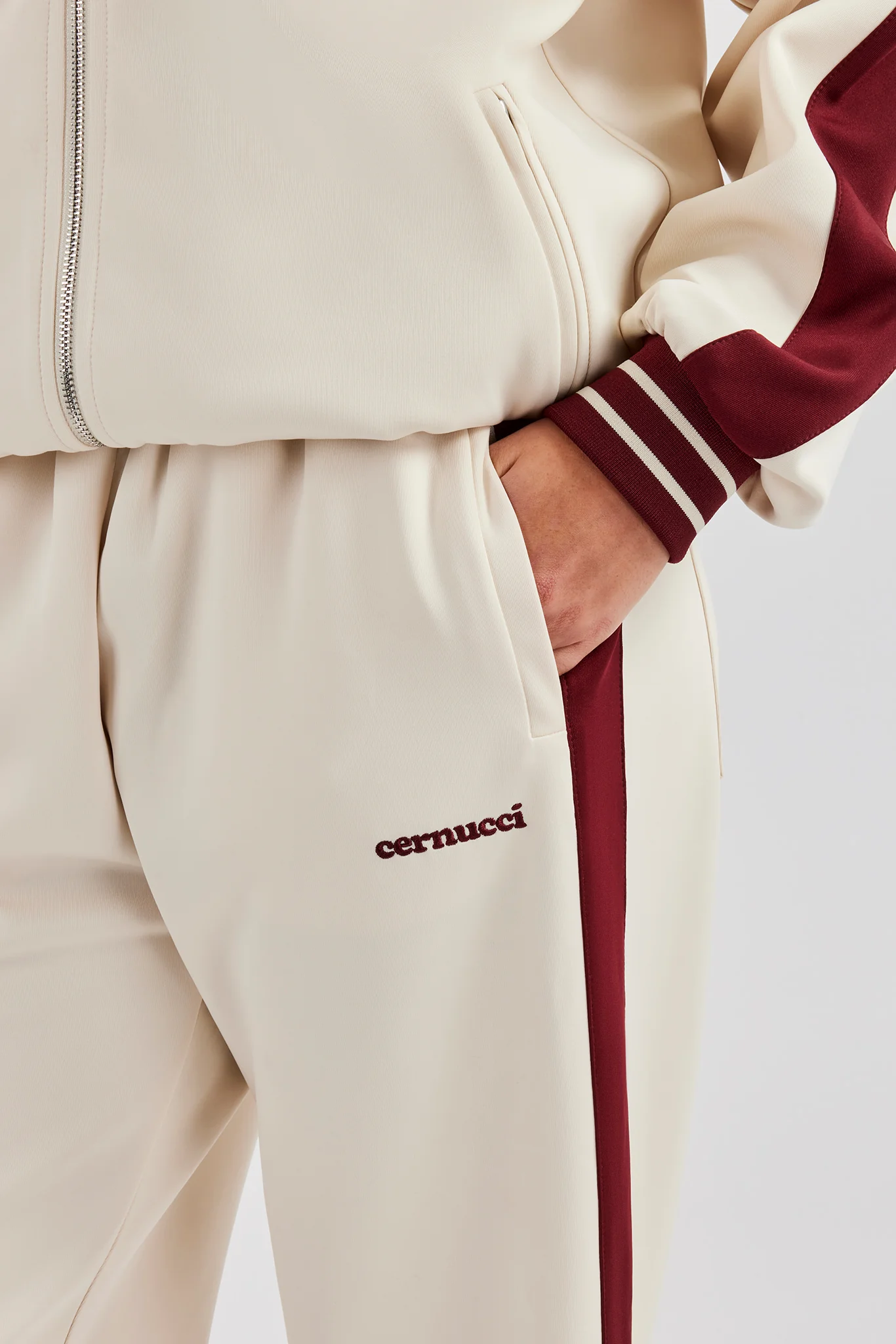 Varsity Contrast Panel Wide Leg Track Pant - Off White - Image 3