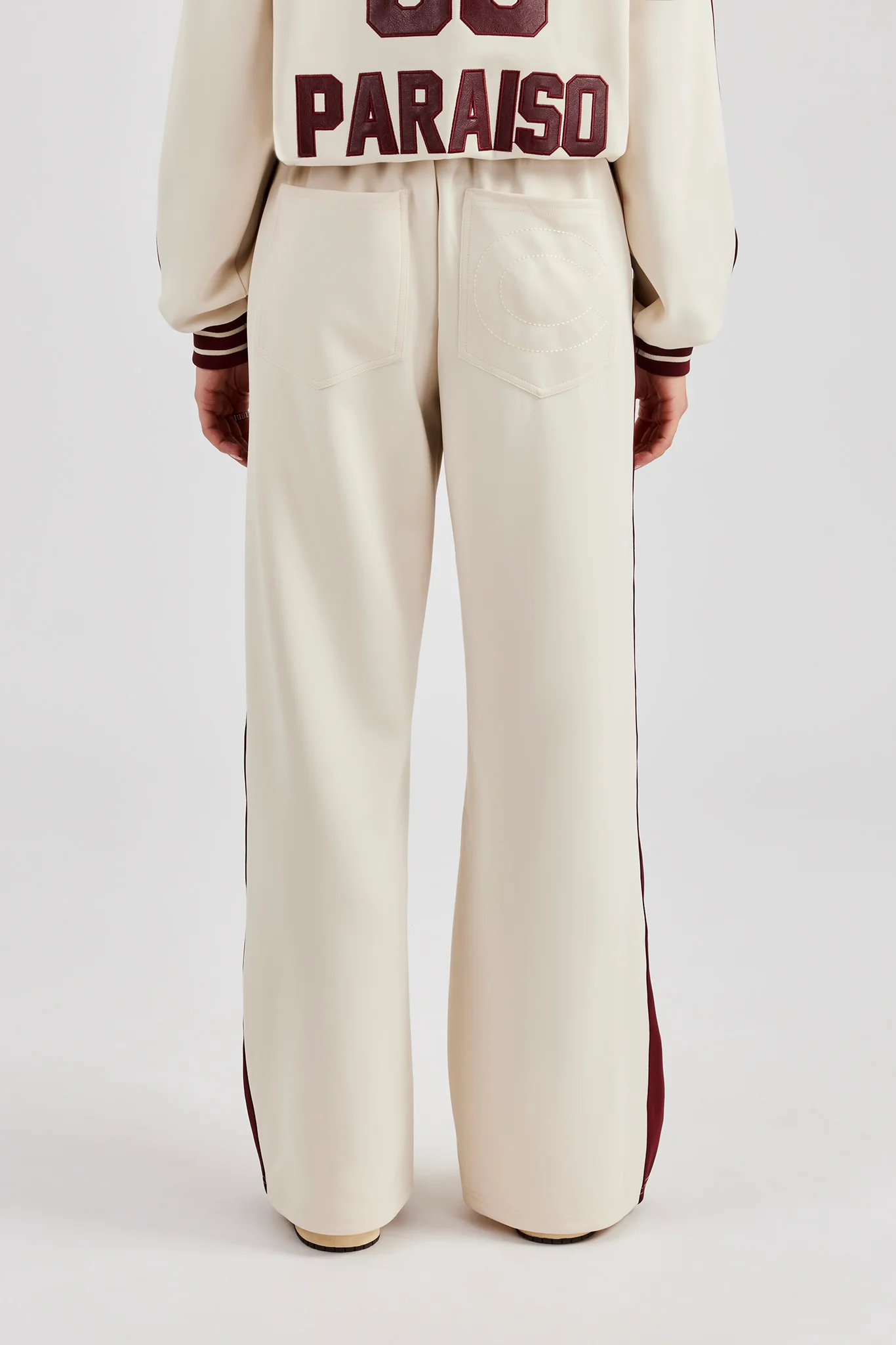 Varsity Contrast Panel Wide Leg Track Pant - Off White - Image 4