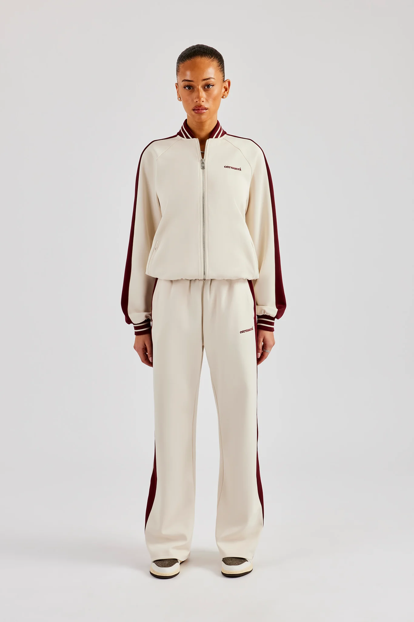 Varsity Contrast Track Jacket & Wide Leg Pant - Off White - Image 2