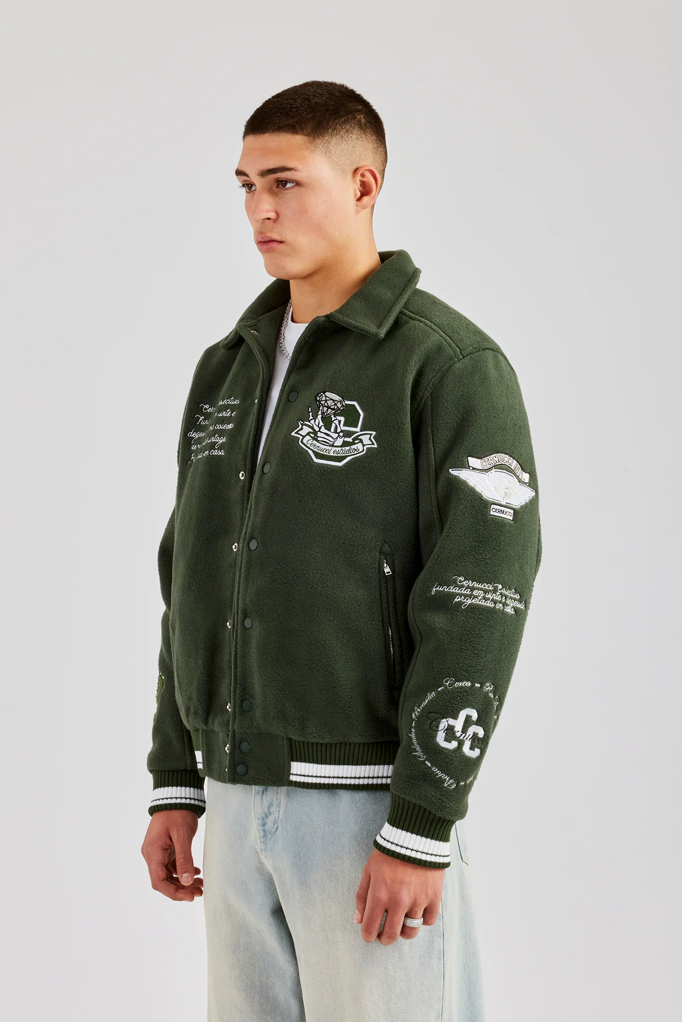 Varsity Harrington Bomber Jacket - Green - Image 2