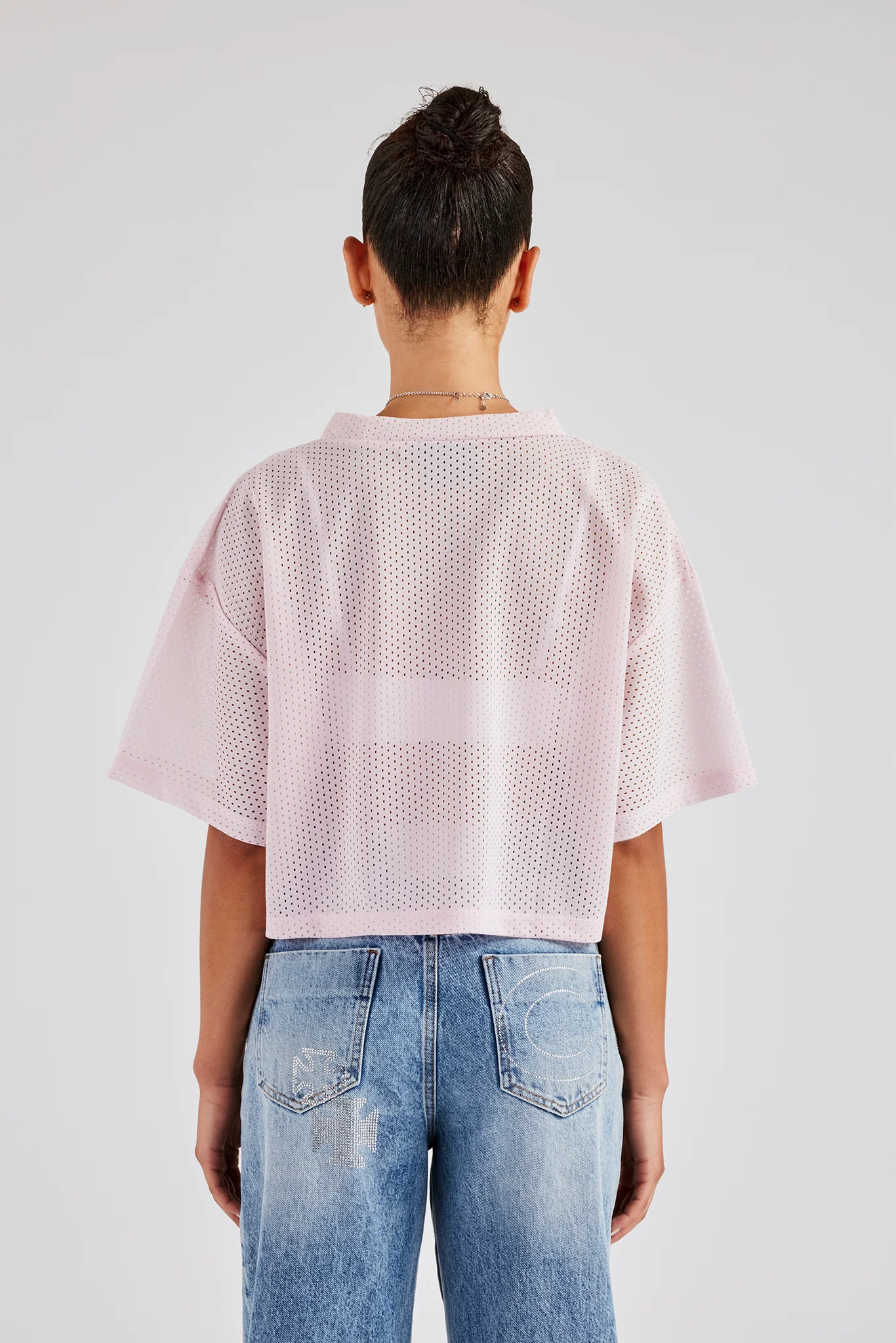 Varsity Mesh Cropped T-Shirt - Pink - Image 3