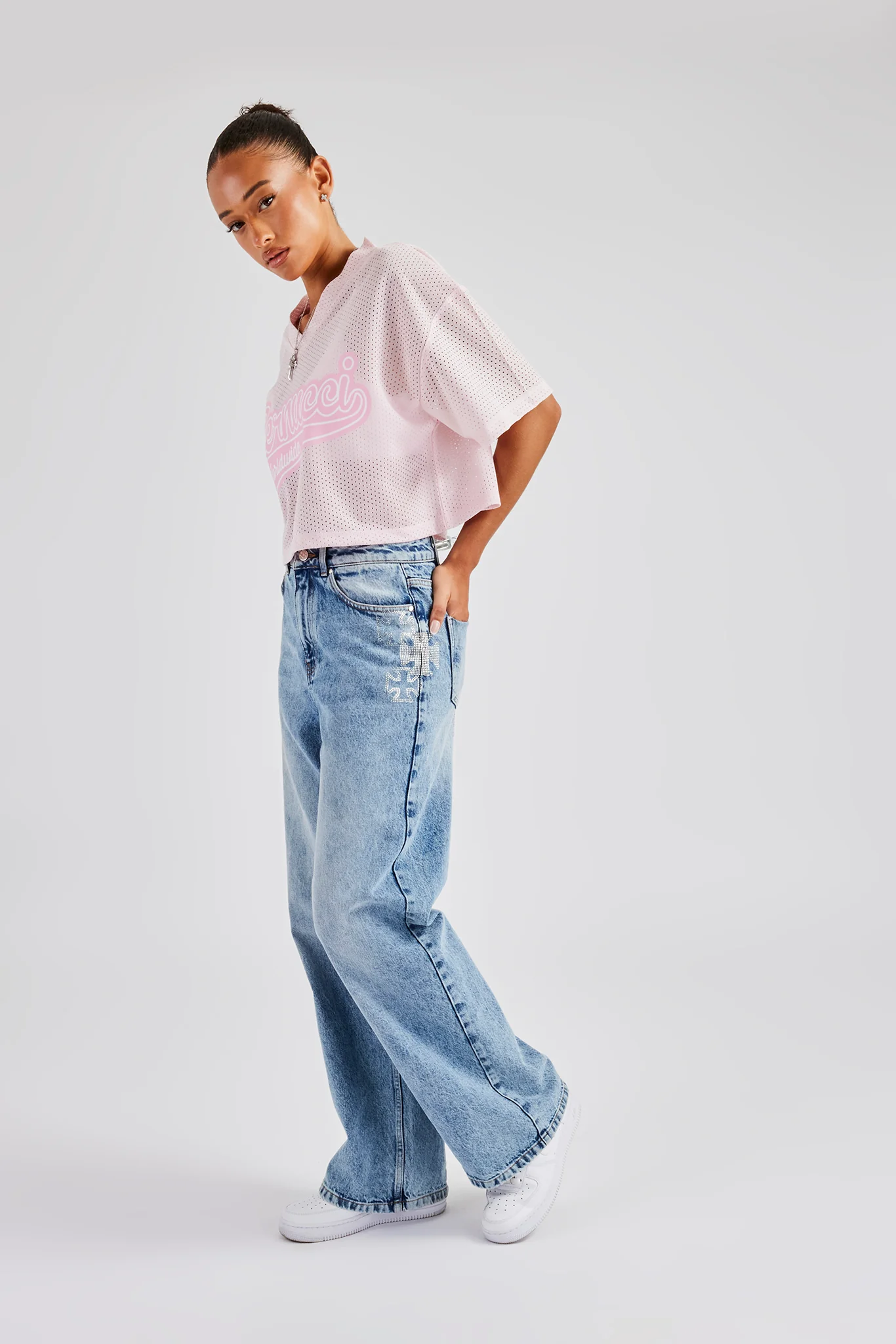 Varsity Mesh Cropped T-Shirt - Pink - Image 4