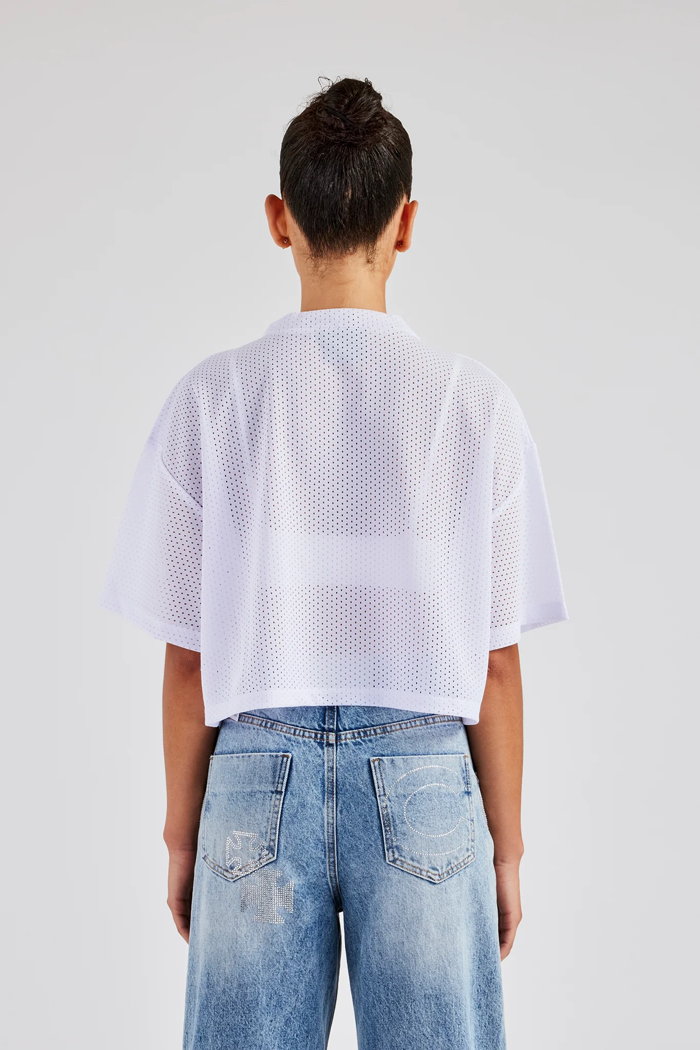 Varsity Mesh Cropped T-Shirt - White - Image 3