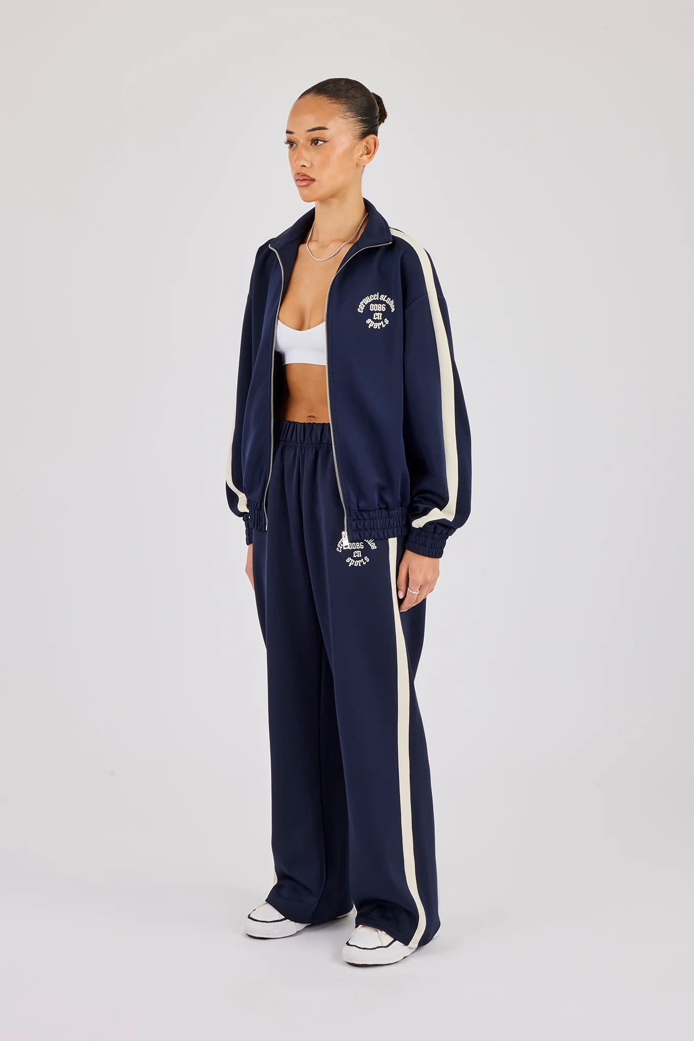 Varsity Panel Track Jacket & Wide Leg Trouser - Navy - Image 3