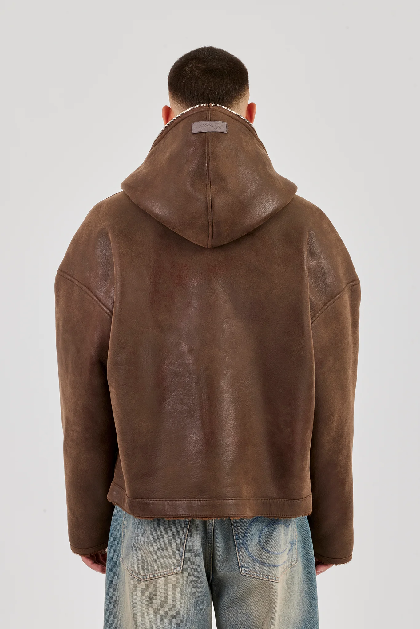 Vintage Pu Borg Lined Hooded Jacket - Brown - Image 3