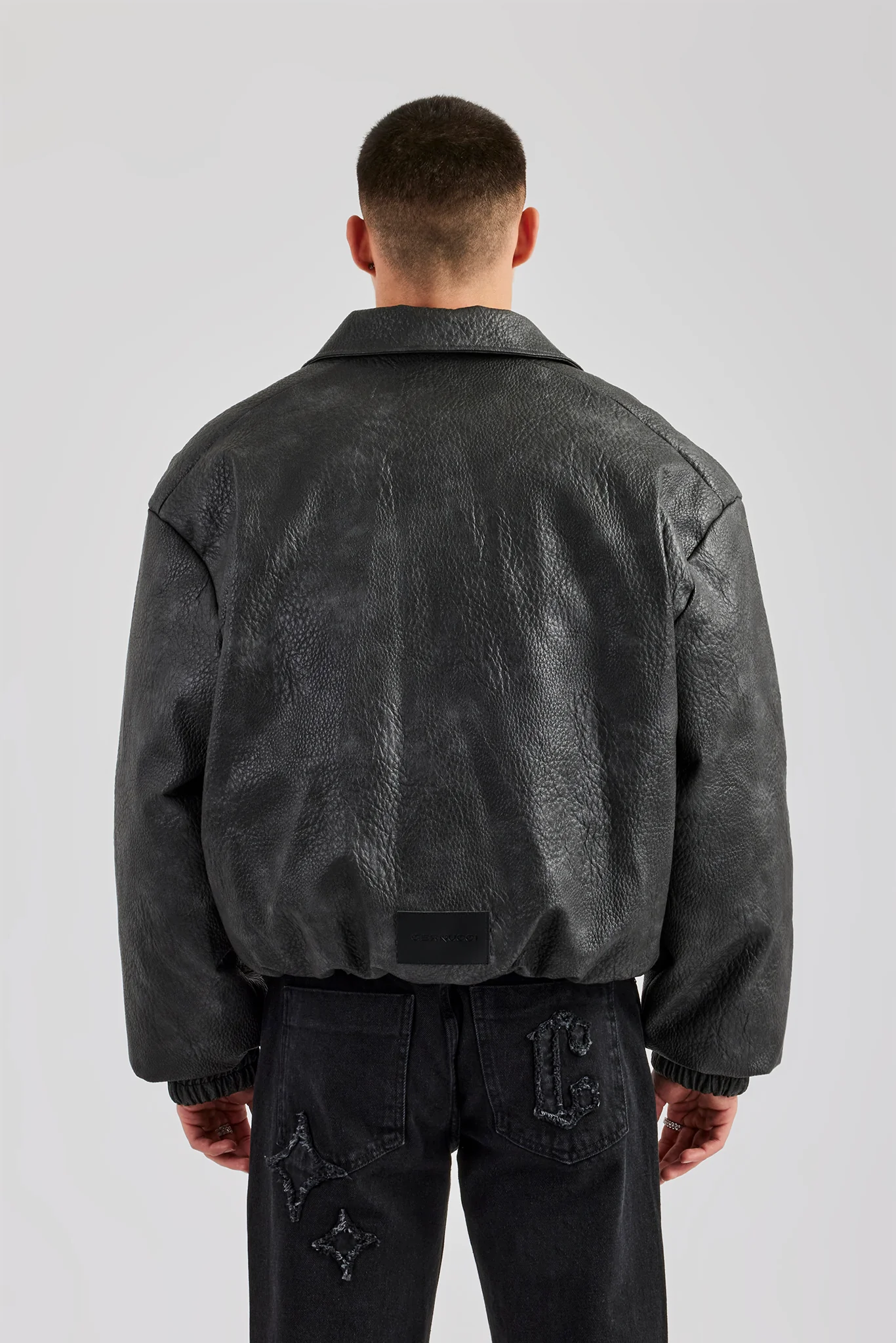Vintage PU Harrington Jacket - Charcoal - Image 4