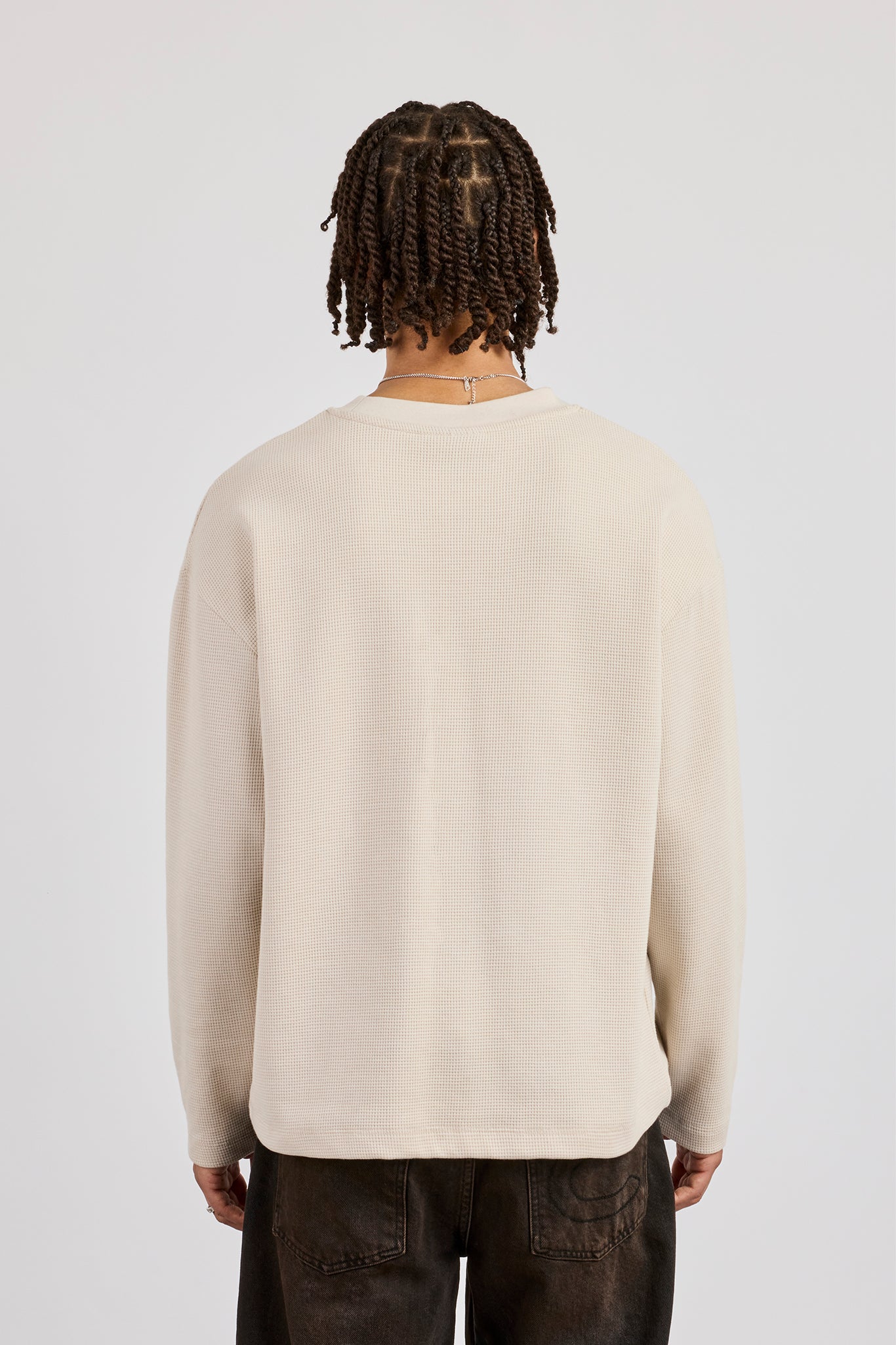 Waffle Long Sleeve T-Shirt - Stone - Image 3