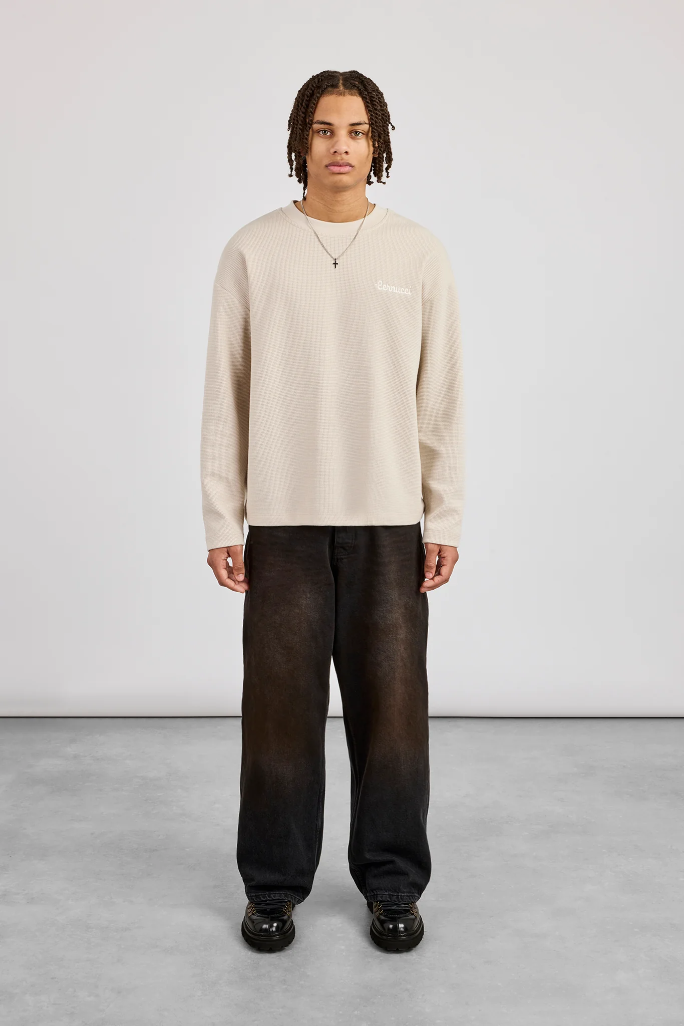 Waffle Long Sleeve T-Shirt - Stone - Image 4