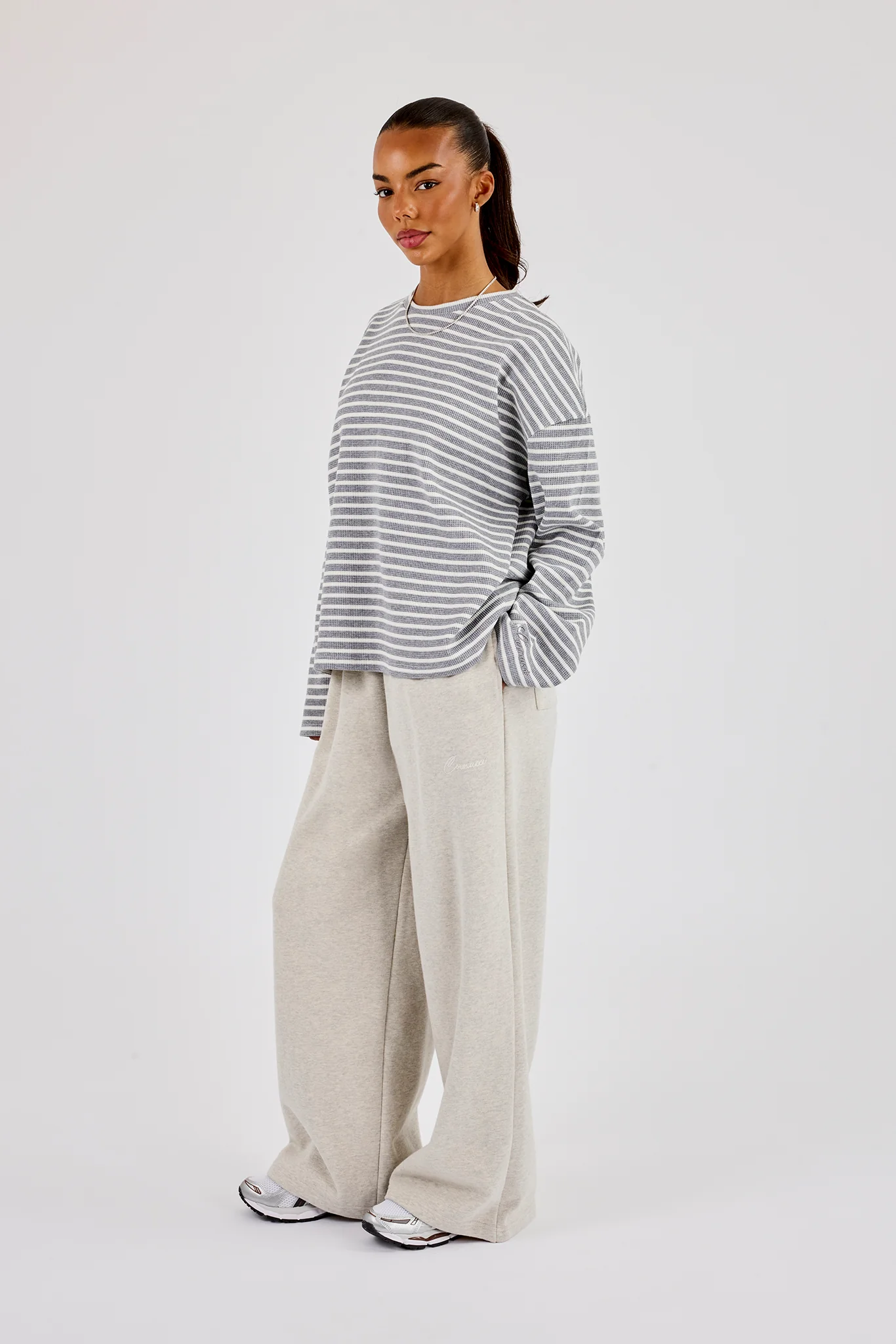 Waffle Stripe Long Sleeve T-Shirt - Grey - Image 3