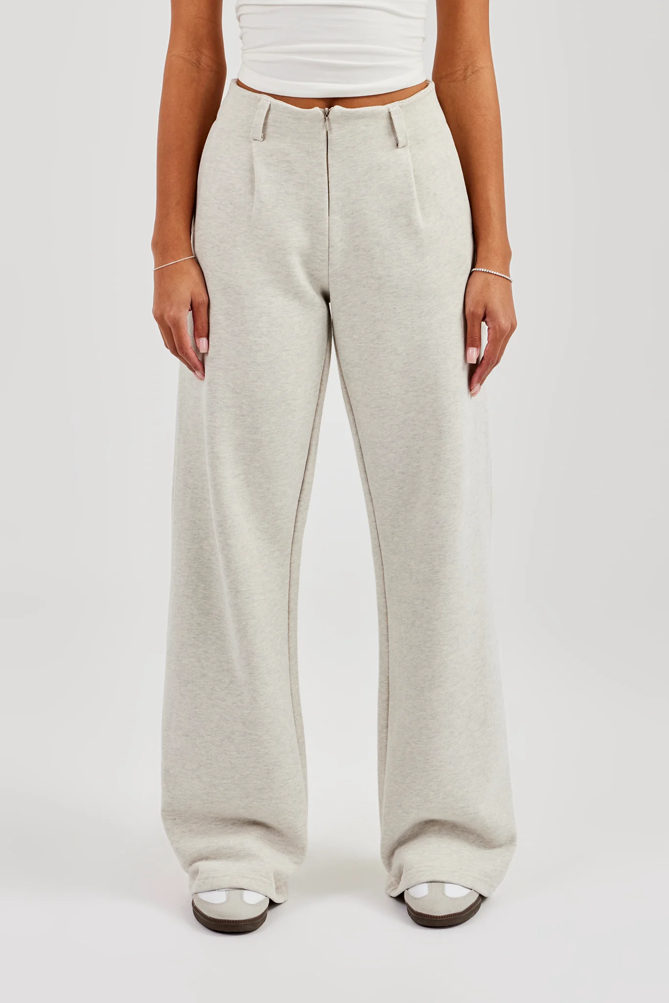 Waistband Detail Jersey Trouser - Grey Marl - Image 2