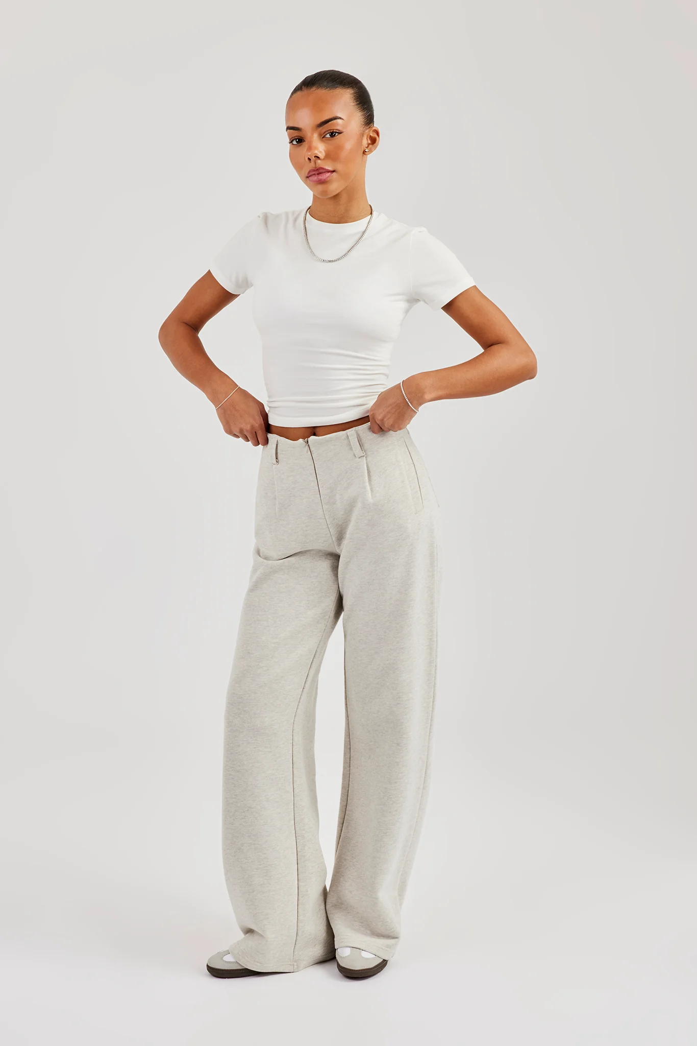 Waistband Detail Jersey Trouser - Grey Marl - Image 3