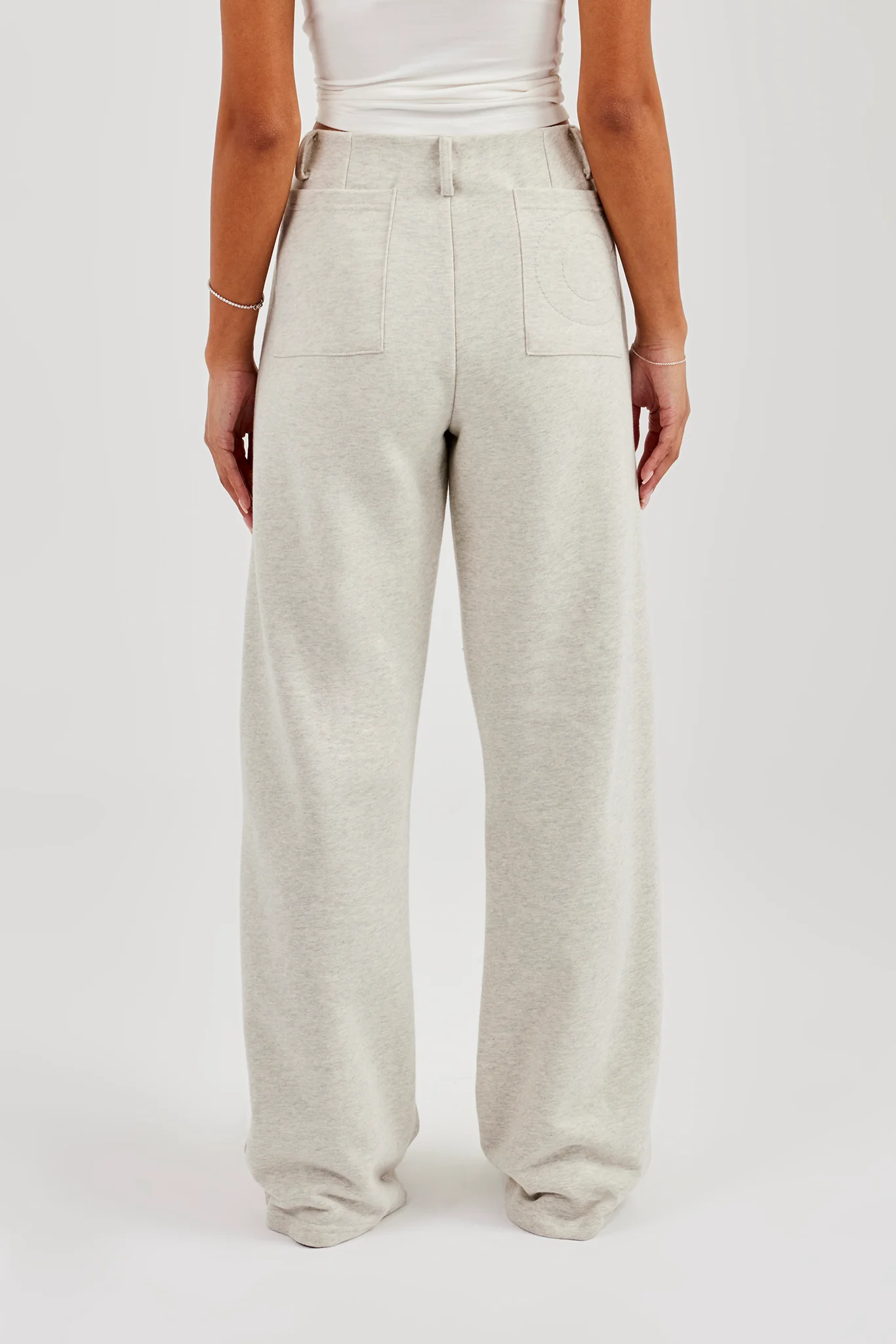 Waistband Detail Jersey Trouser - Grey Marl - Image 4