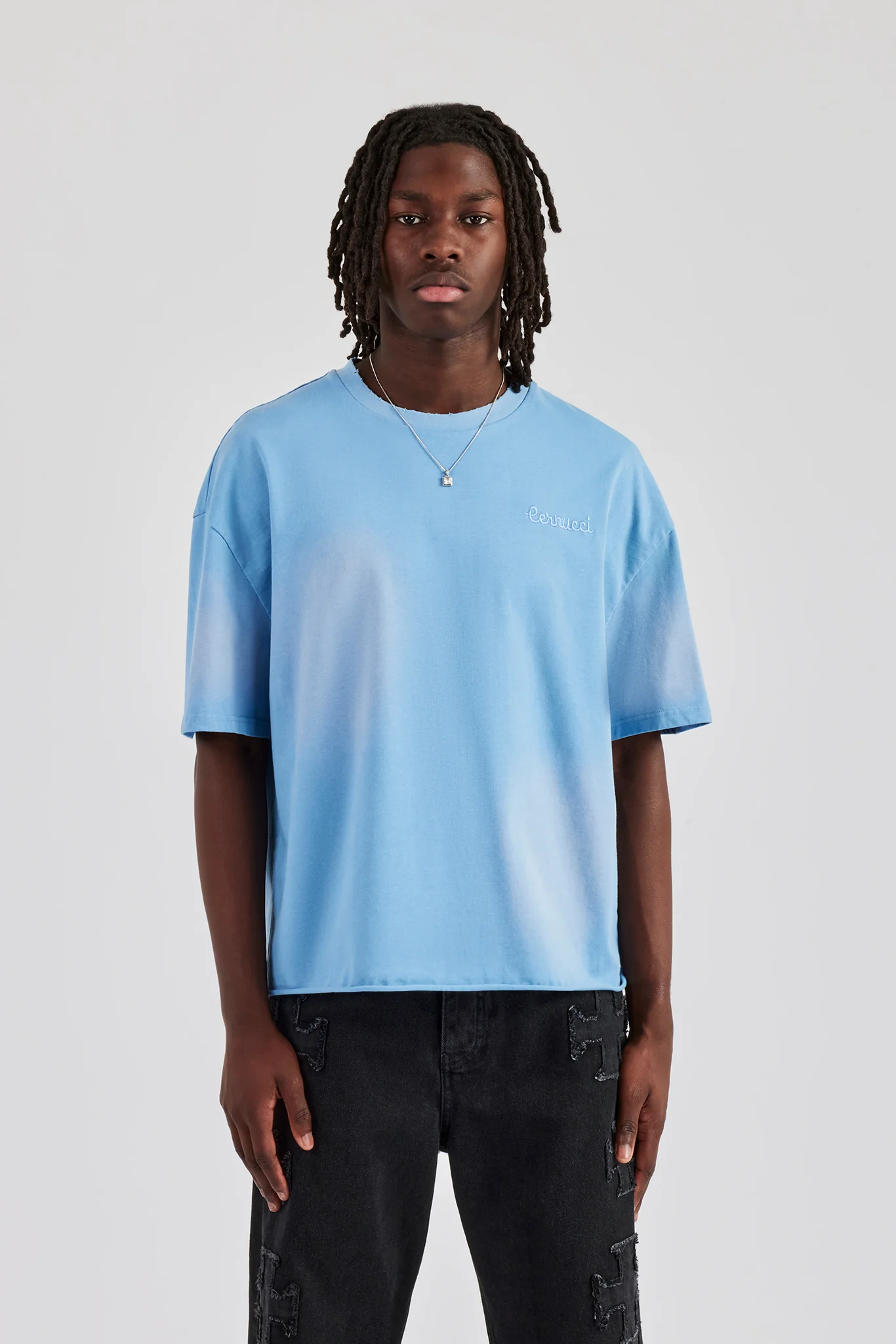 Washed Applique Boxy T-Shirt - Blue - Image 2