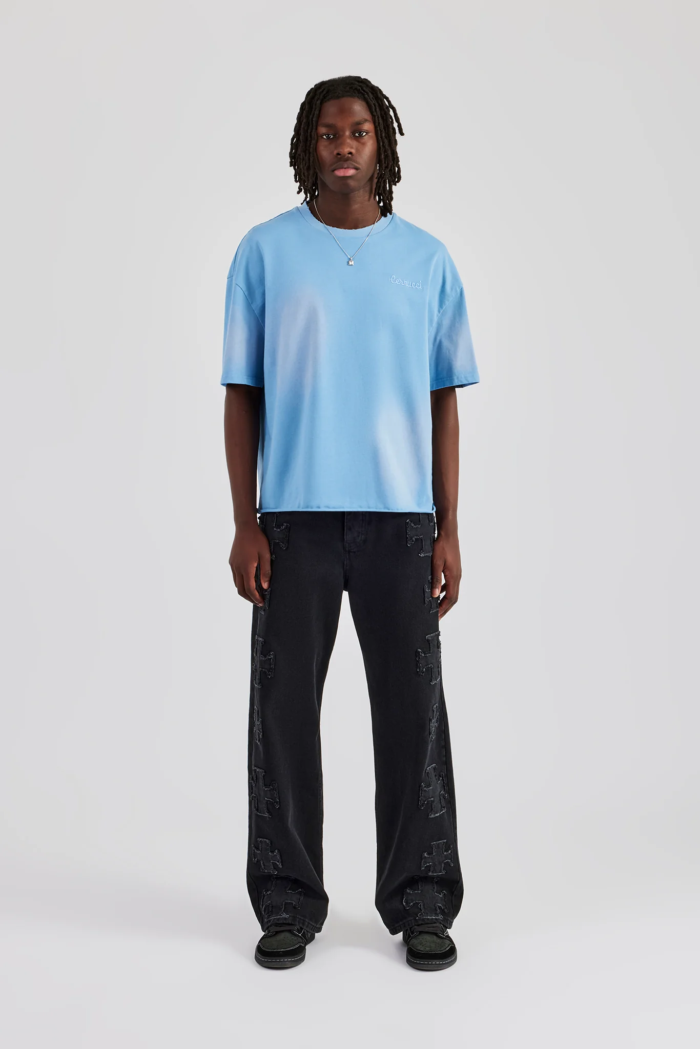 Washed Applique Boxy T-Shirt - Blue - Image 4