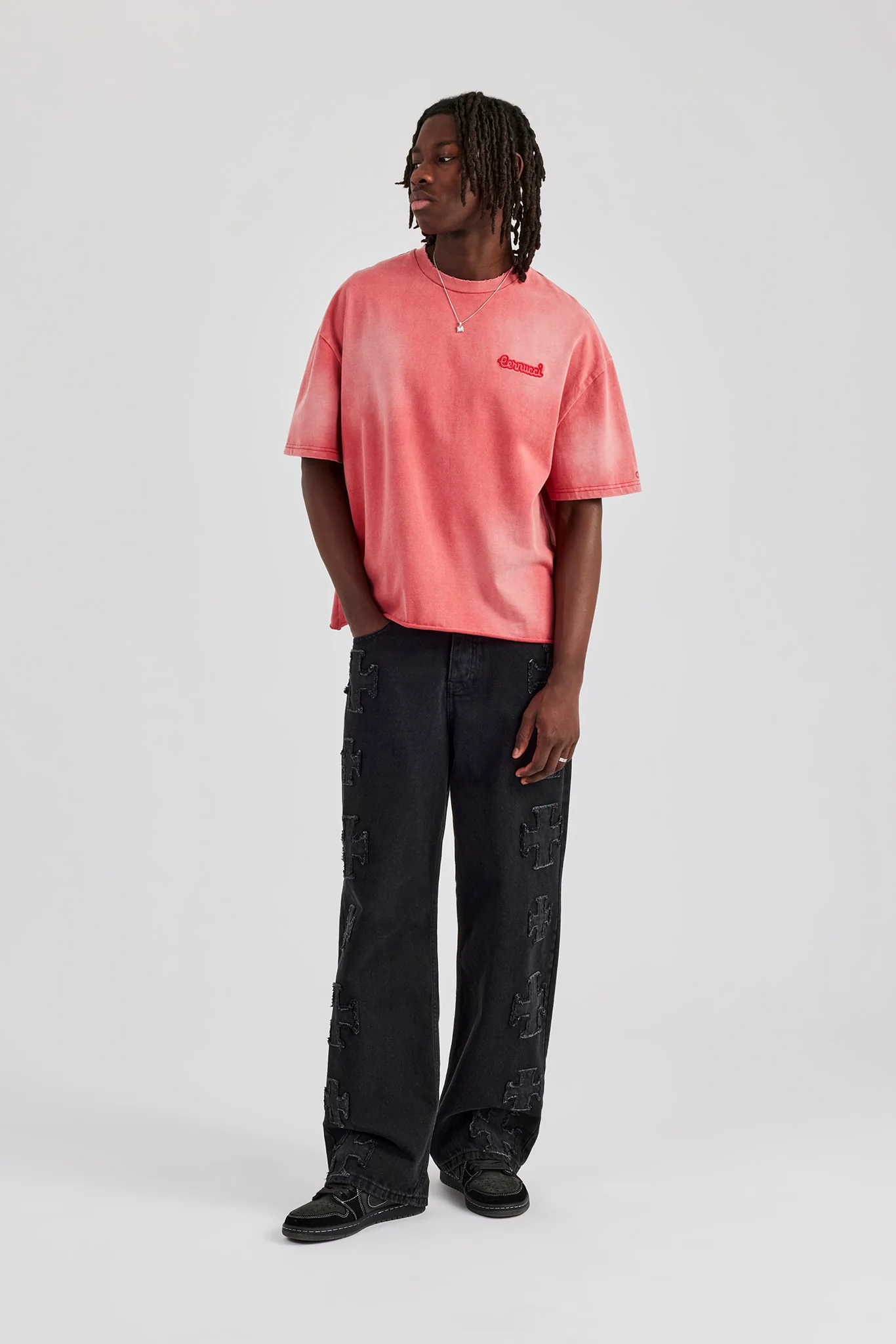 Washed Applique Boxy T-Shirt - Red - Image 3