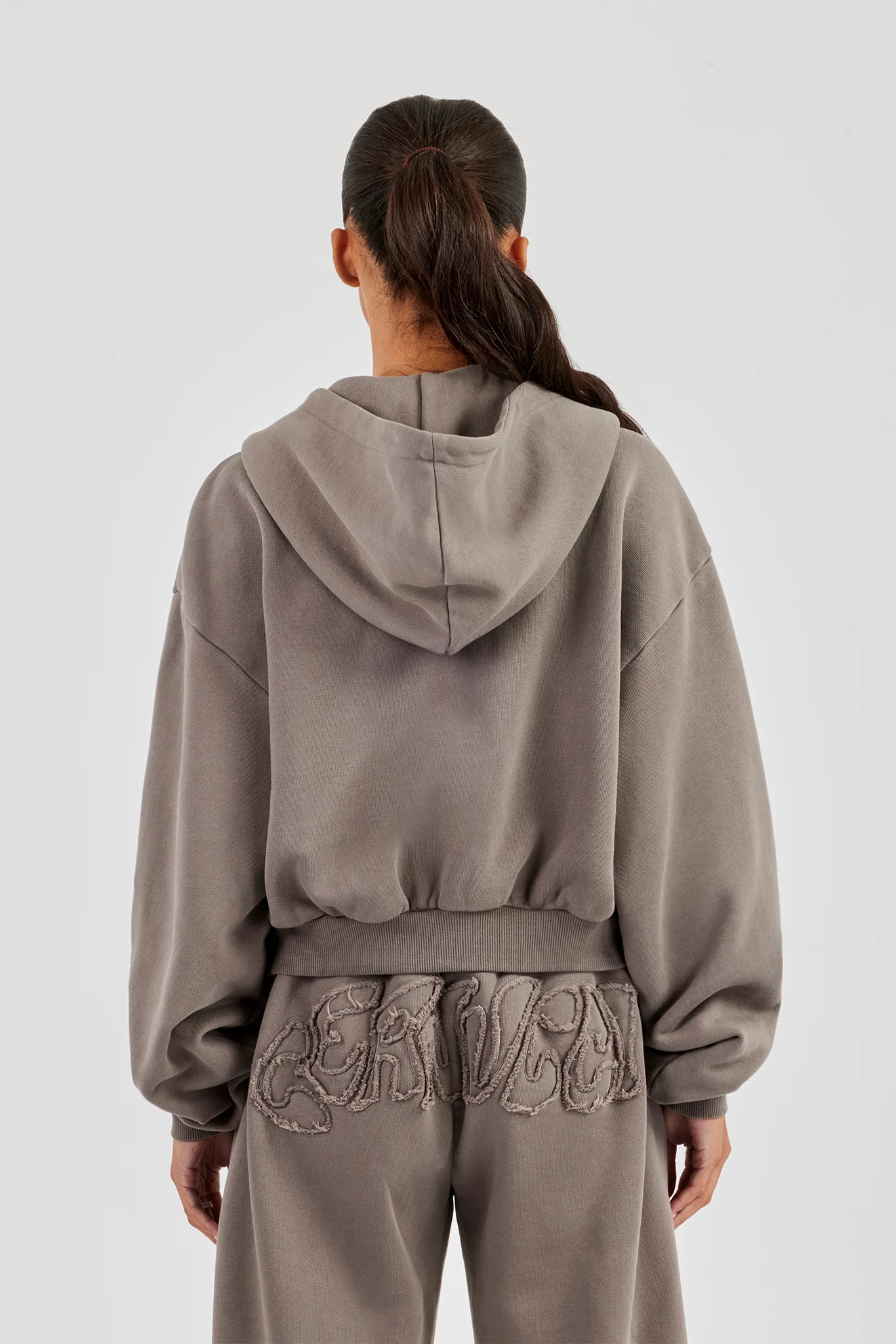 Washed Applique Logo Boxy Zip Through Hoodie - Grey - Image 3