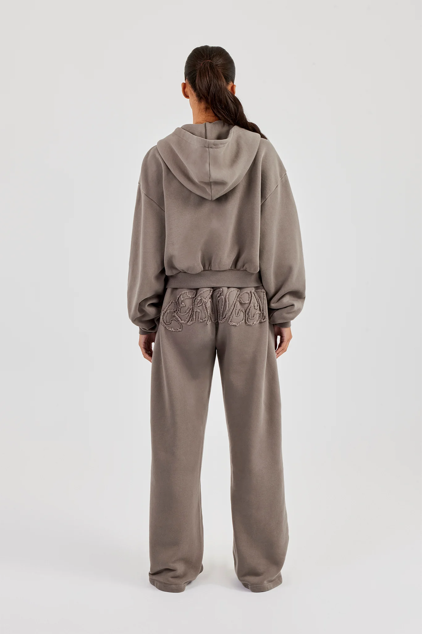 Washed Applique Logo Boxy Zip Through Hoodie & Wide Leg Jogger - Grey - Image 2