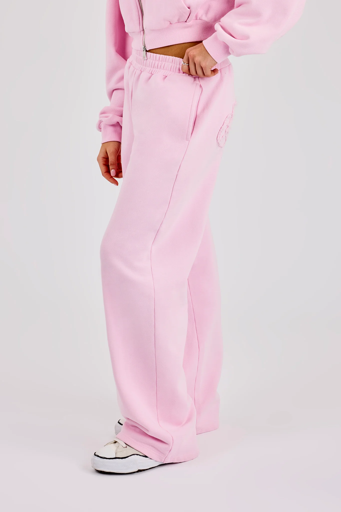 Washed Applique Logo Wide Leg Jogger - Light Pink - Image 2