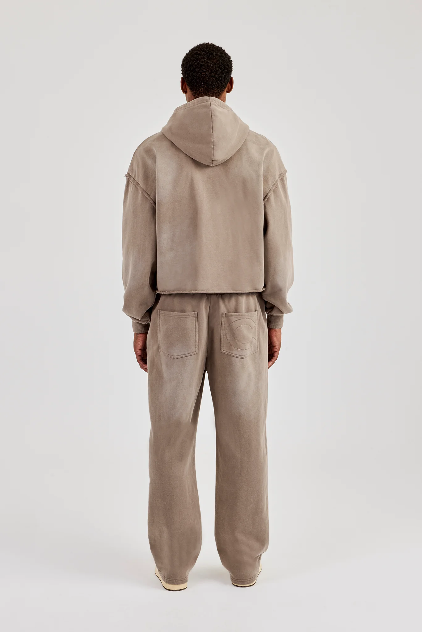 Washed Applique Zip Through Hoodie & Relaxed Jogger - Brown - Image 3