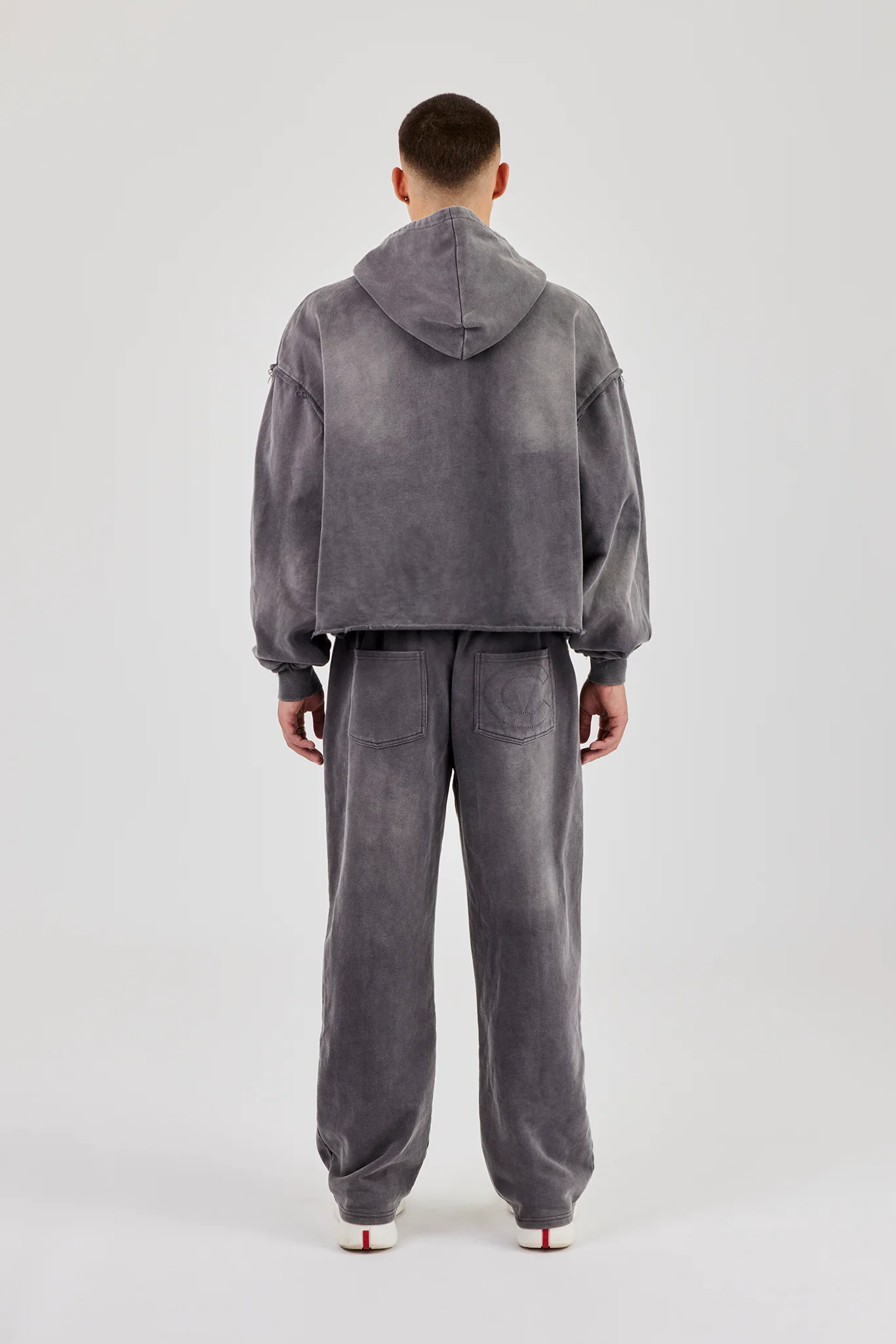 Washed Applique Zip Through Hoodie & Relaxed Jogger - Grey - Image 3
